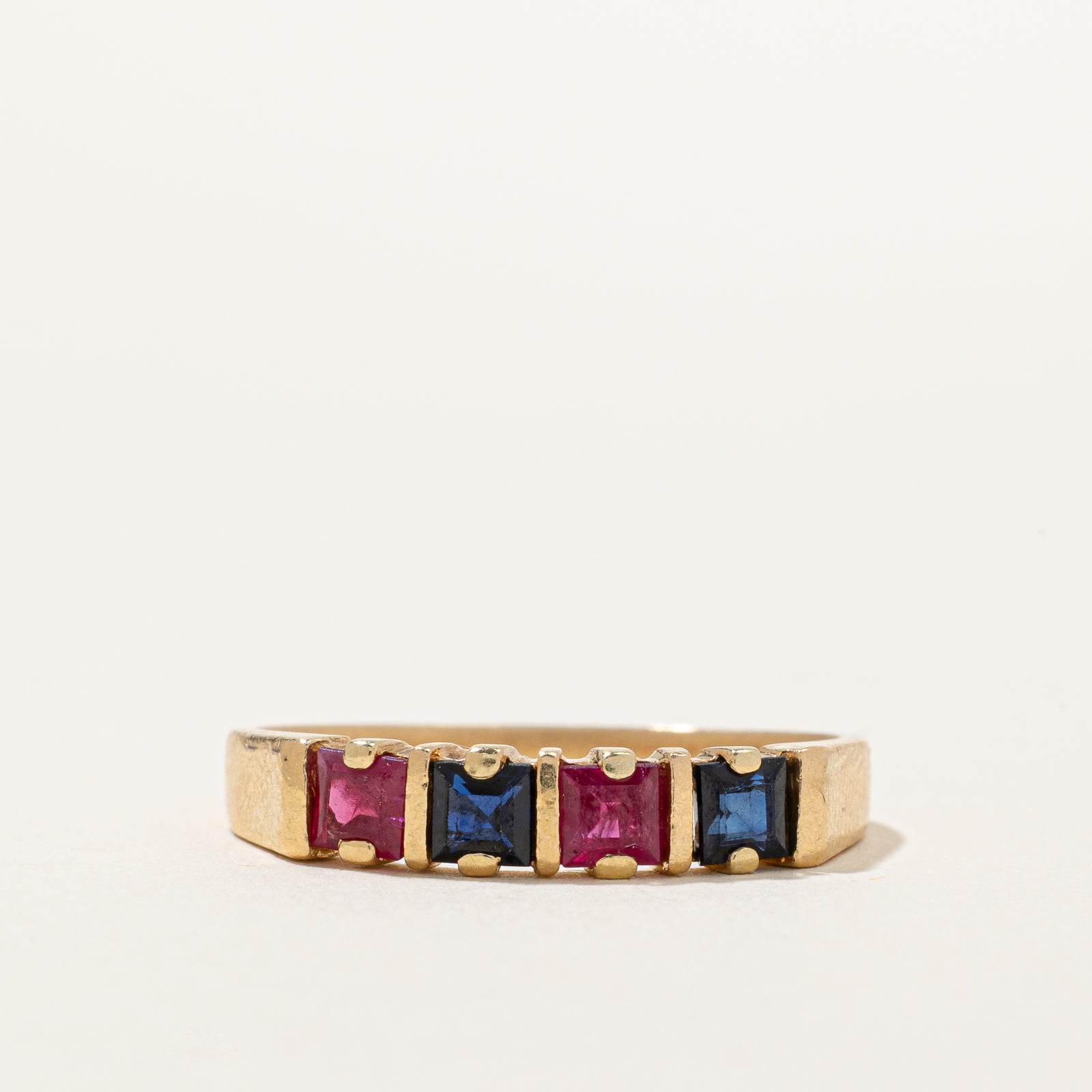 Synthetic Ruby & Sapphire Four Stone Ring | 0.72ctw | SZ 7.75 |
