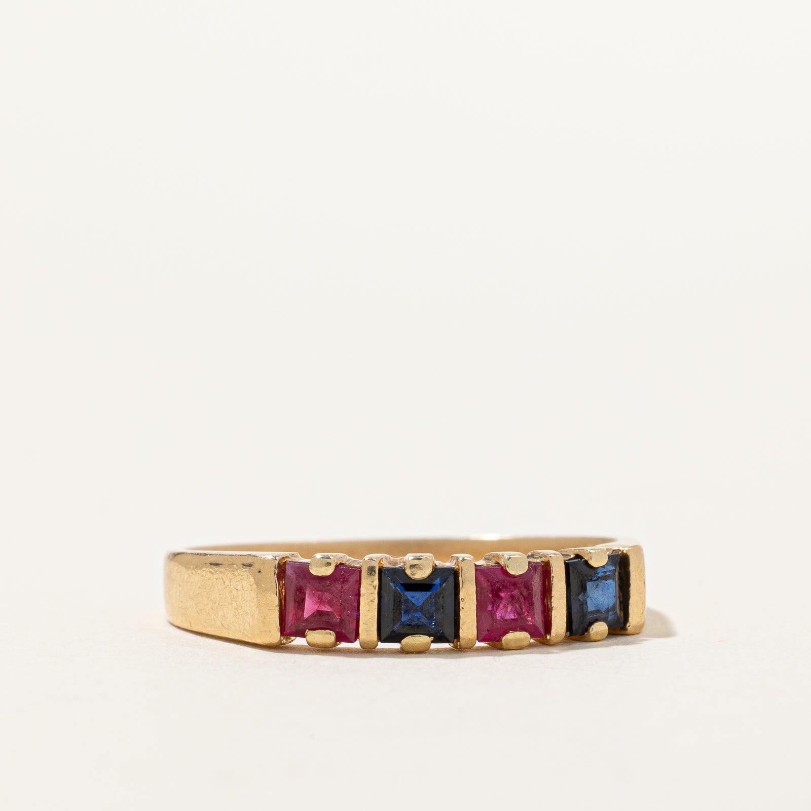 Synthetic Ruby & Sapphire Four Stone Ring | 0.72ctw | SZ 7.75 |