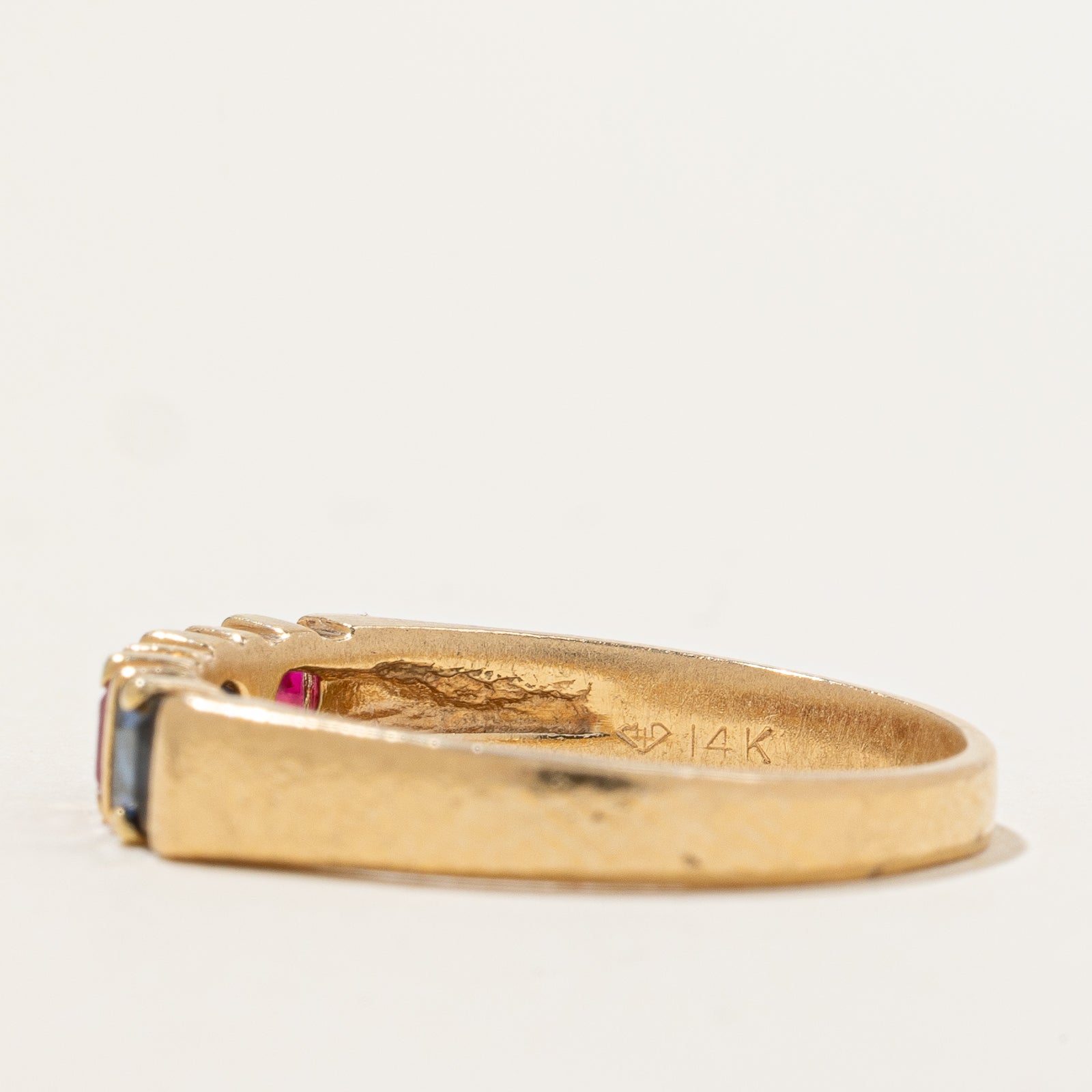 Synthetic Ruby & Sapphire Four Stone Ring | 0.72ctw | SZ 7.75 |