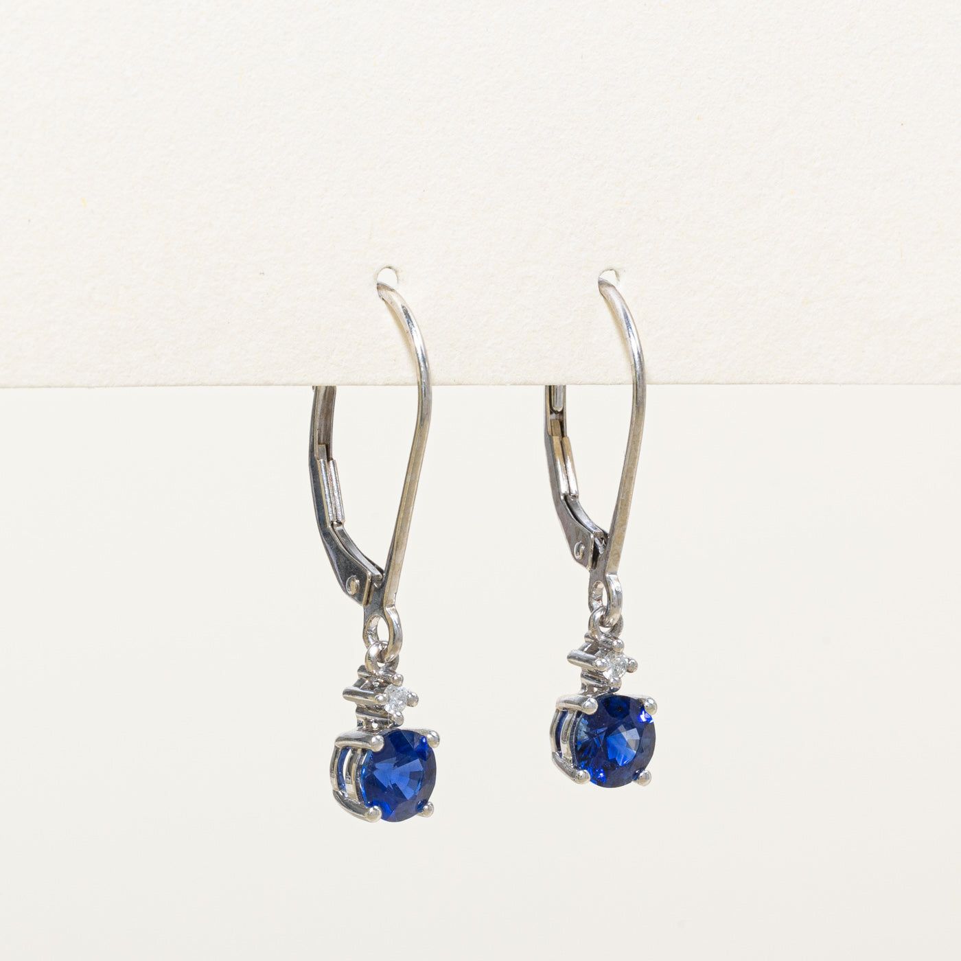 Synthetic Blue & White Sapphire Drop Earrings | 1.00ctw, 0.04ctw |