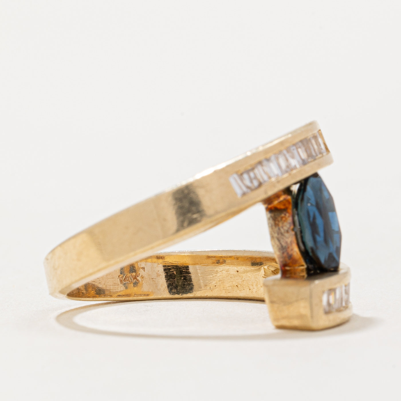 Marquise Cut Sapphire & Diamond Bypass Ring | 0.55ct, 0.24ctw | SZ 5.5 |