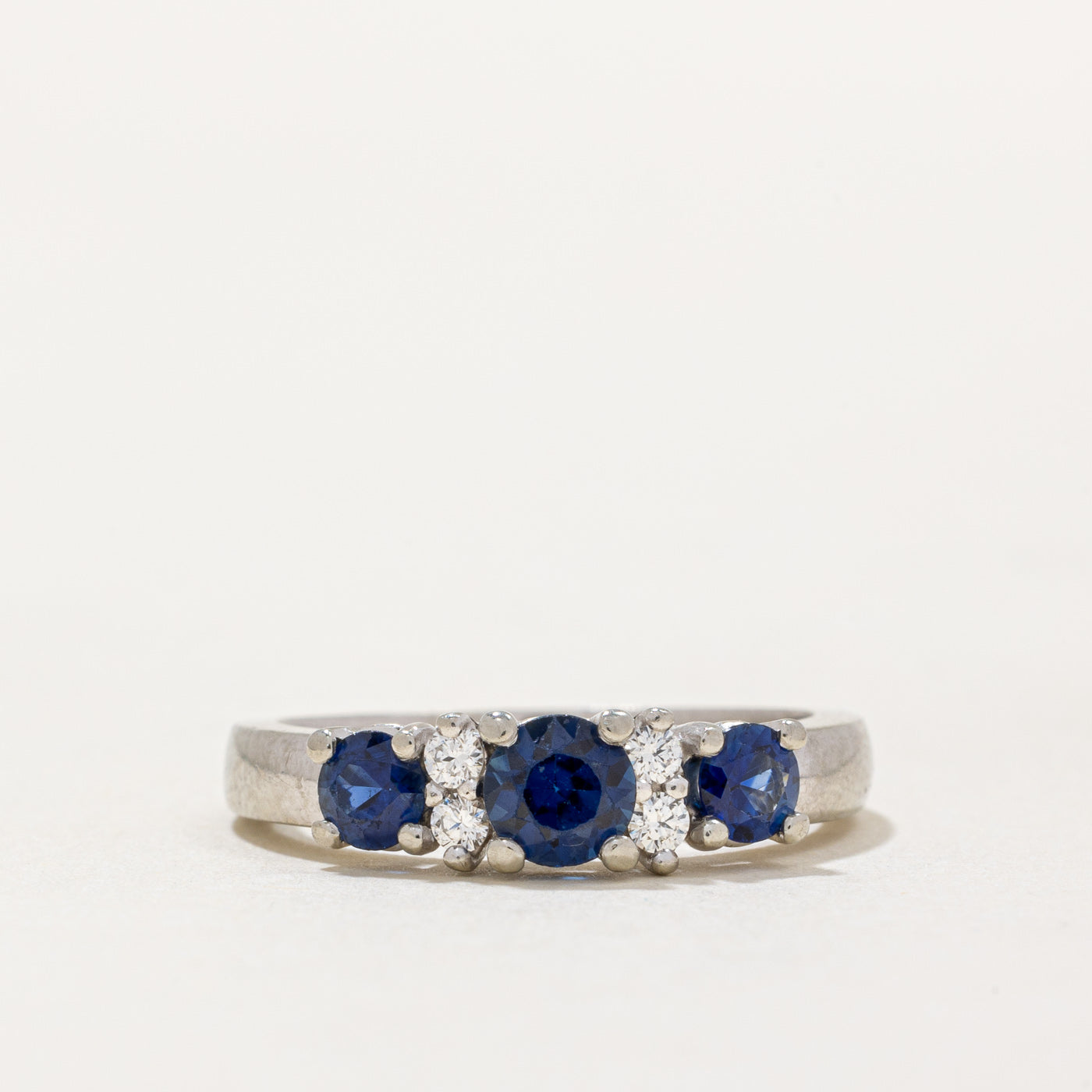 Three Stone Sapphire & Diamond Ring | 0.90ctw, 0.10ctw | SZ 6.5 |