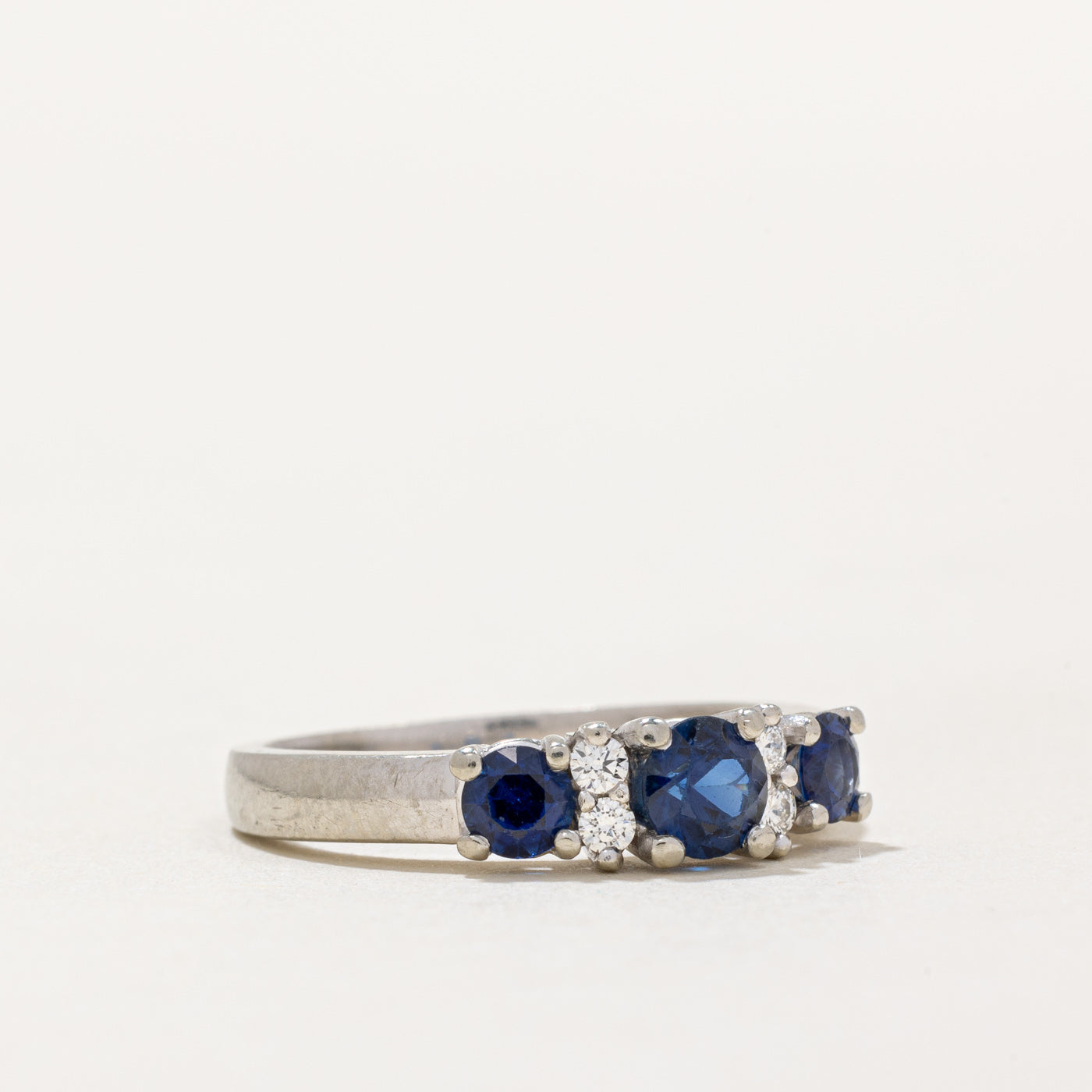 Three Stone Sapphire & Diamond Ring | 0.90ctw, 0.10ctw | SZ 6.5 |
