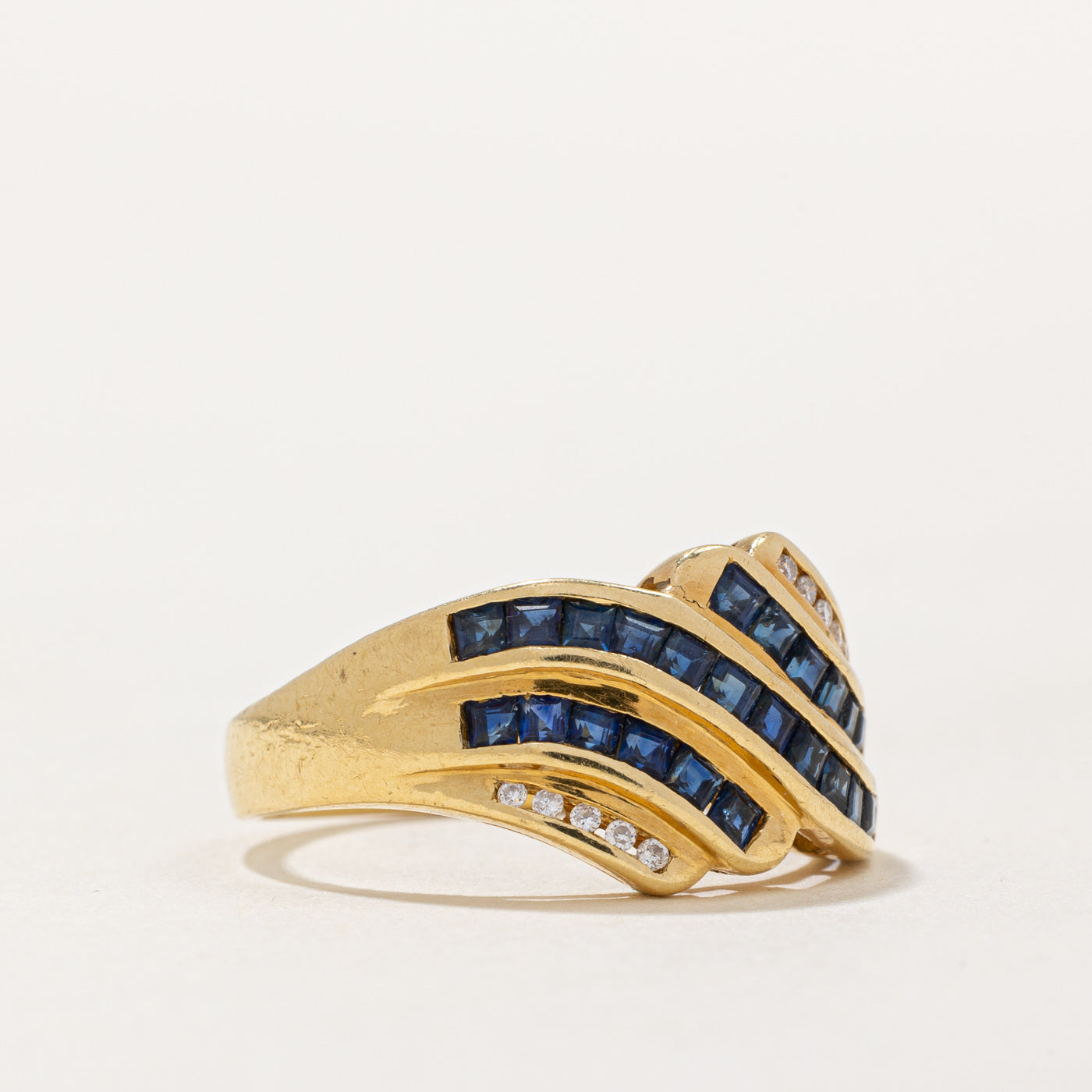 Channel Set Sapphire & Diamond Waterfall Ring | 0.75ctw, 0.05ctw | SZ 6.75 |