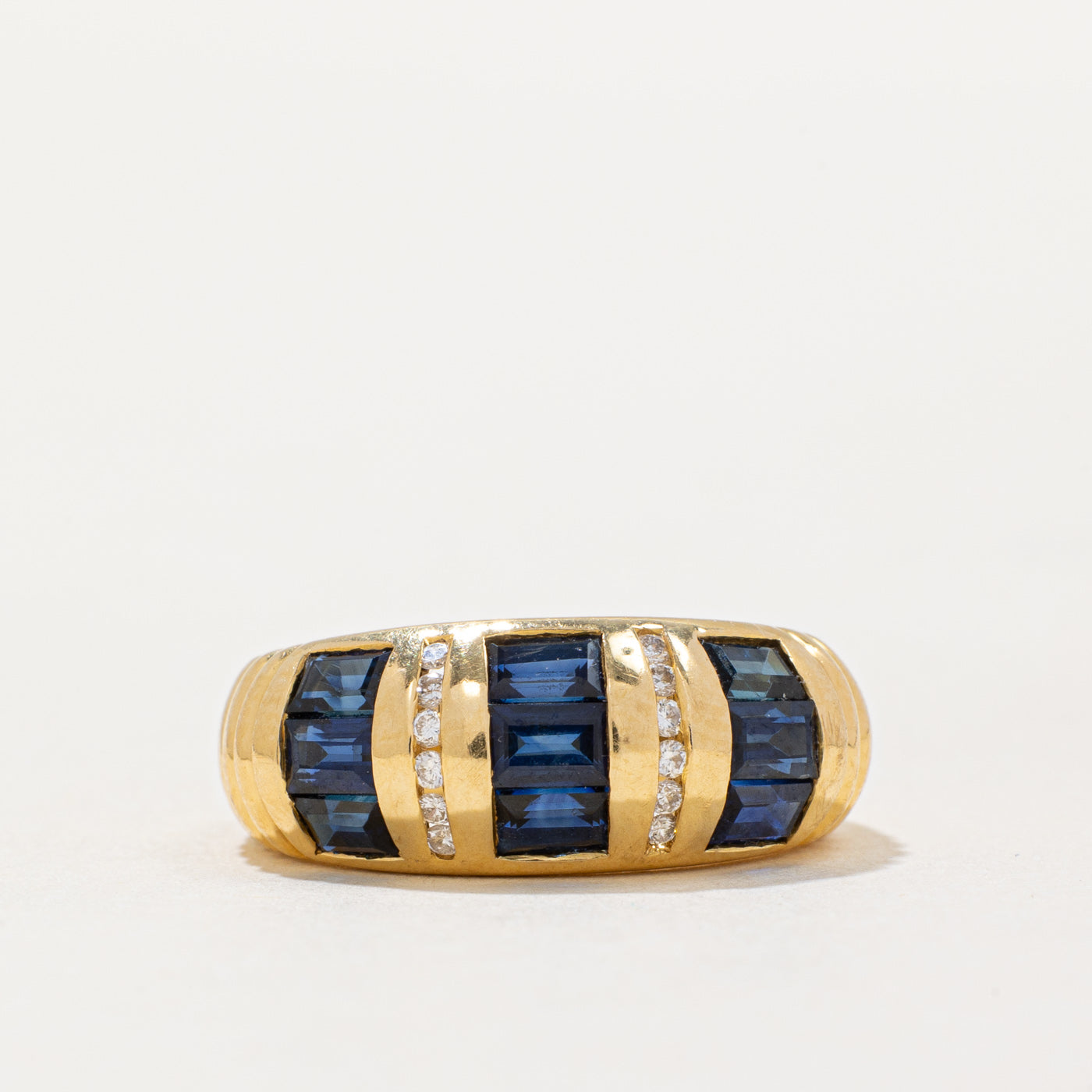 Sapphire & Diamond Fluted Band Dome Ring | 1.80ctw, 0.06ctw | SZ 4.5 |