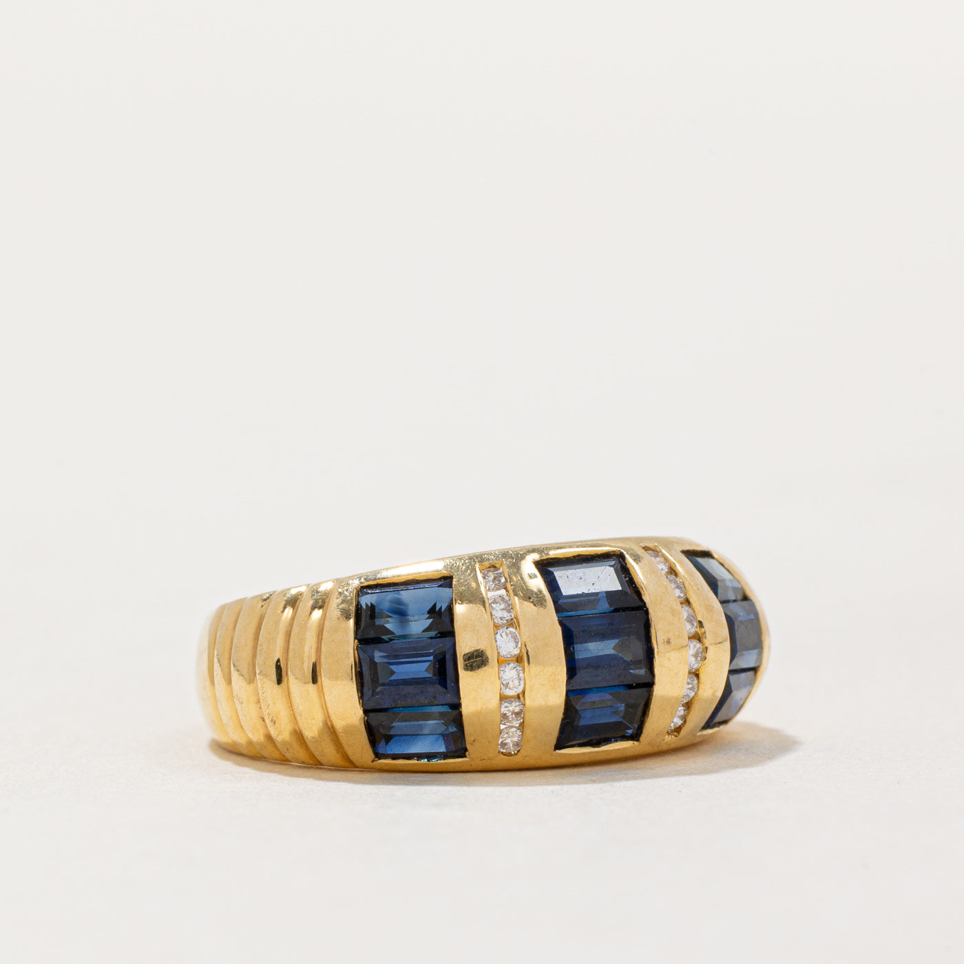 Sapphire & Diamond Fluted Band Dome Ring | 1.80ctw, 0.06ctw | SZ 4.5 |