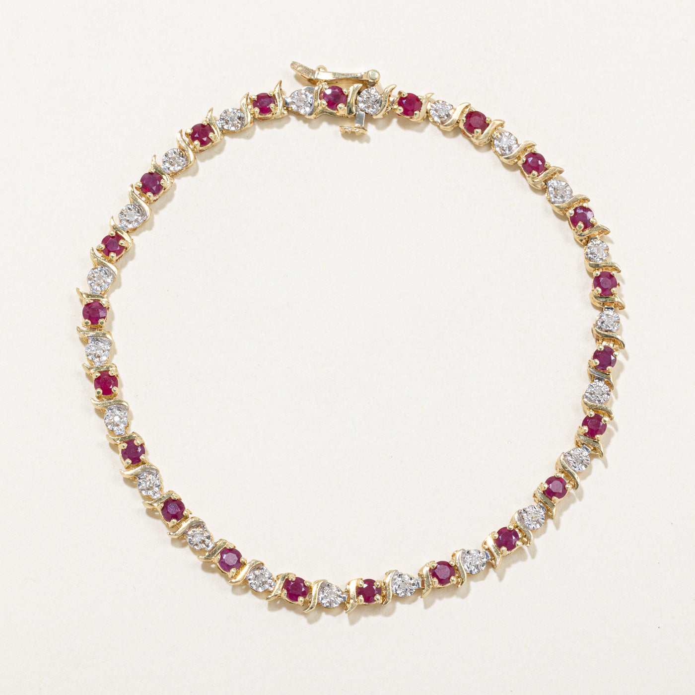 Ruby & Diamond Tennis Bracelet | 1.87ctw, 0.11ctw | 7" |