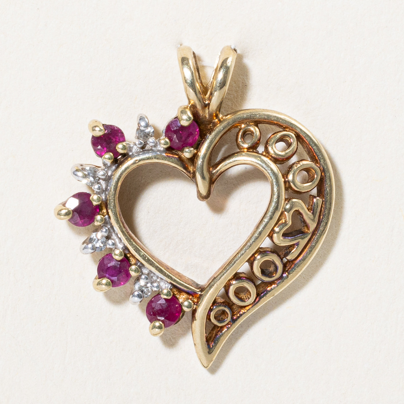 Ruby & Diamond Heart Pendant | 0.20ctw, 0.02ctw |