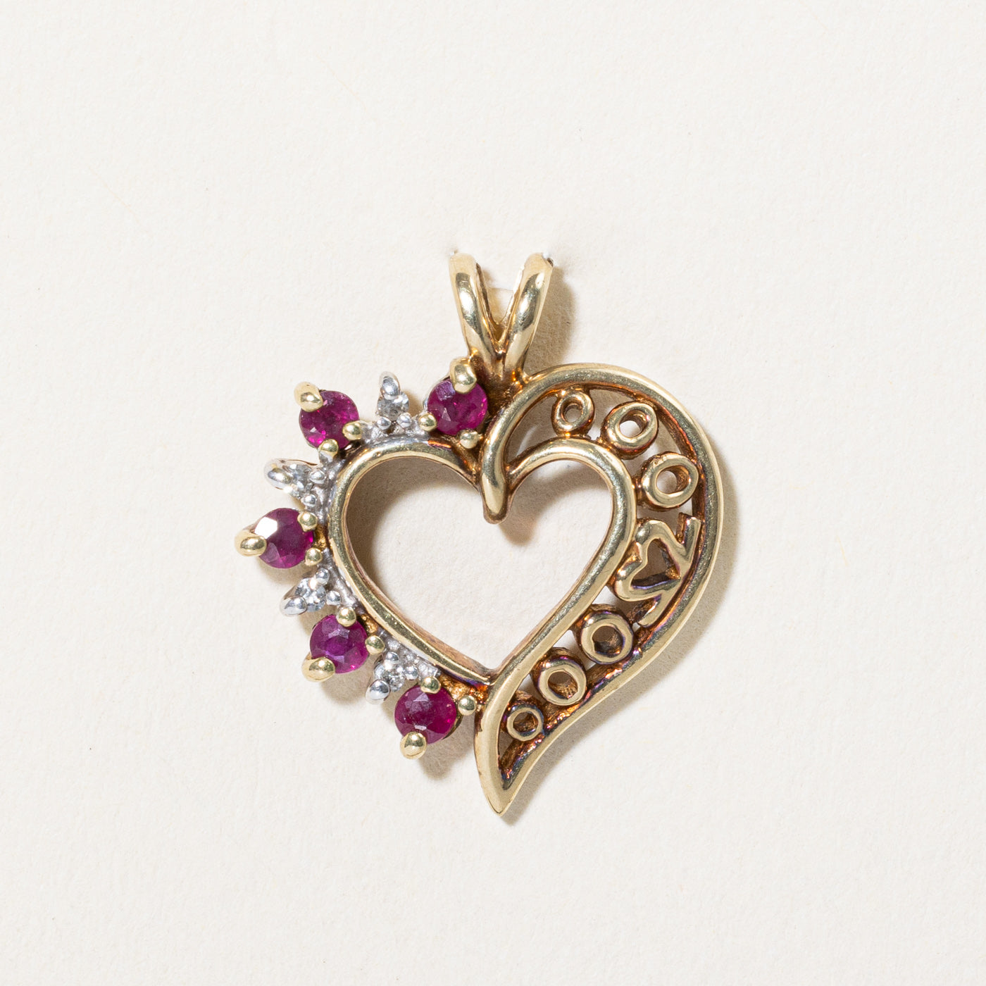Ruby & Diamond Heart Pendant | 0.20ctw, 0.02ctw |