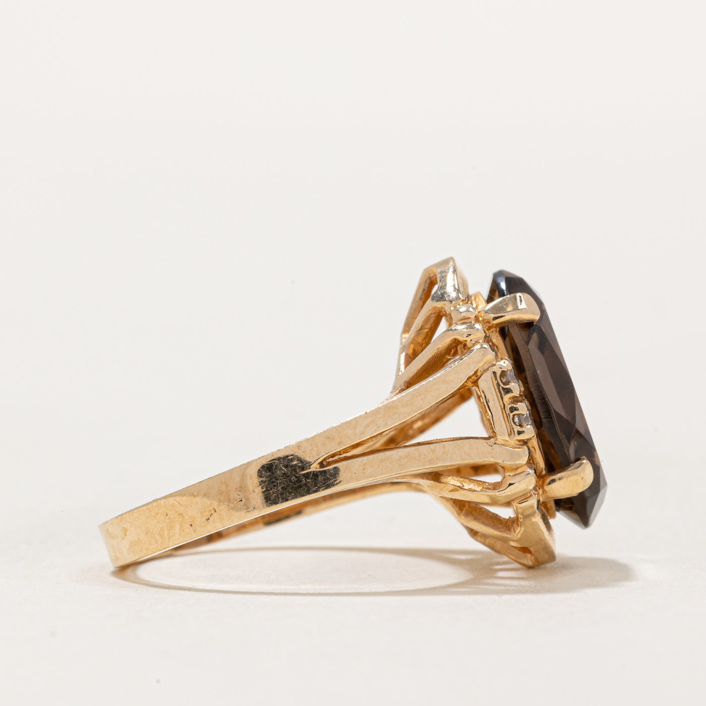 Smoky Quartz Angel Intaglio & Diamond Cocktail Ring | 2.85ct, 0.06ctw | SZ 6.5 |