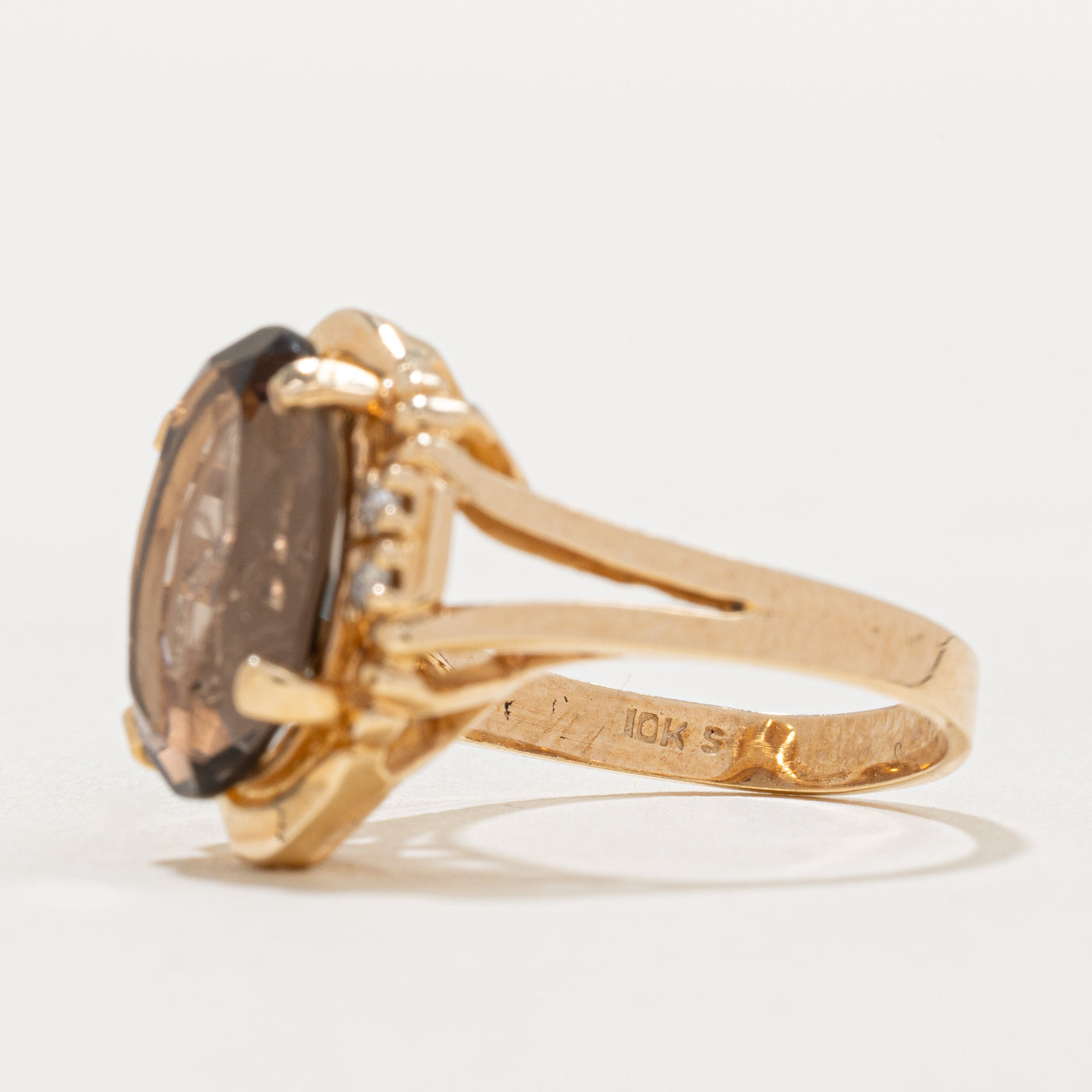 Smoky Quartz Angel Intaglio & Diamond Cocktail Ring | 2.85ct, 0.06ctw | SZ 6.5 |