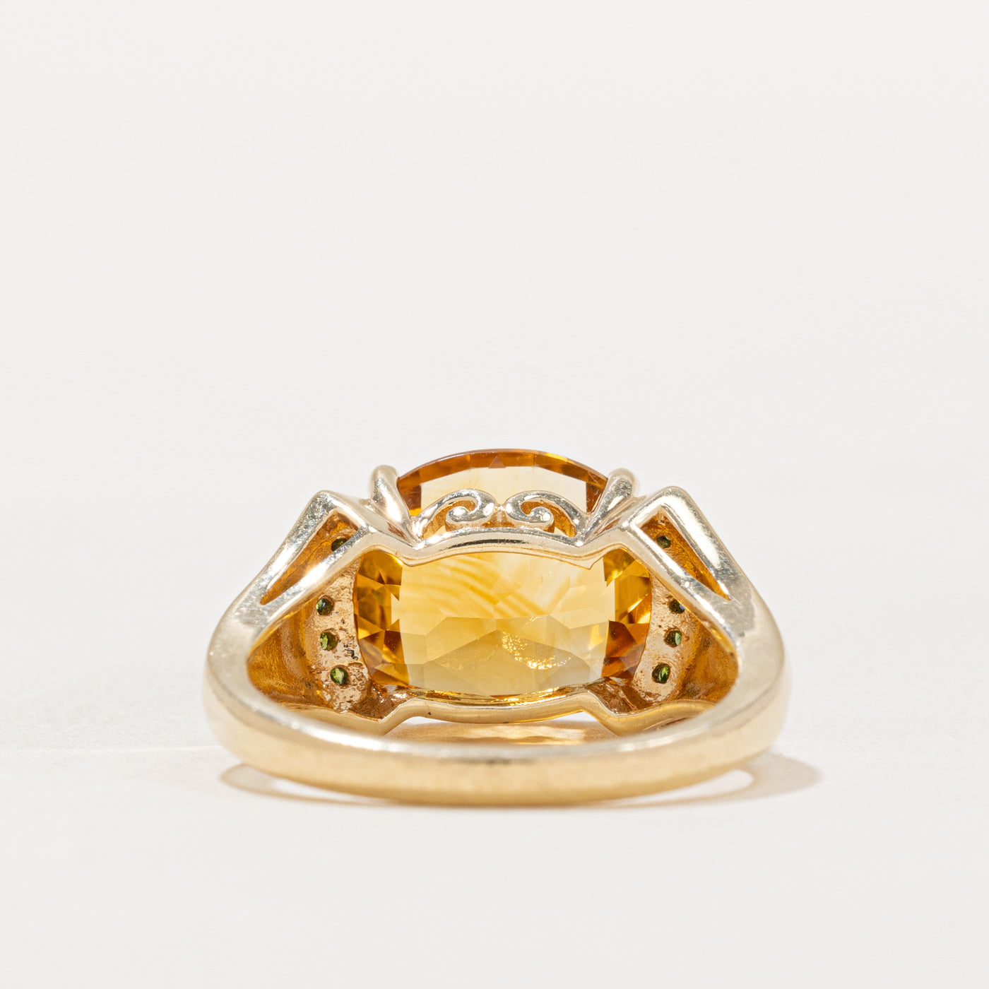 Citrine & Green Diamond Cocktail Ring | 4.00ct, 0.05ctw | SZ 6.25 |