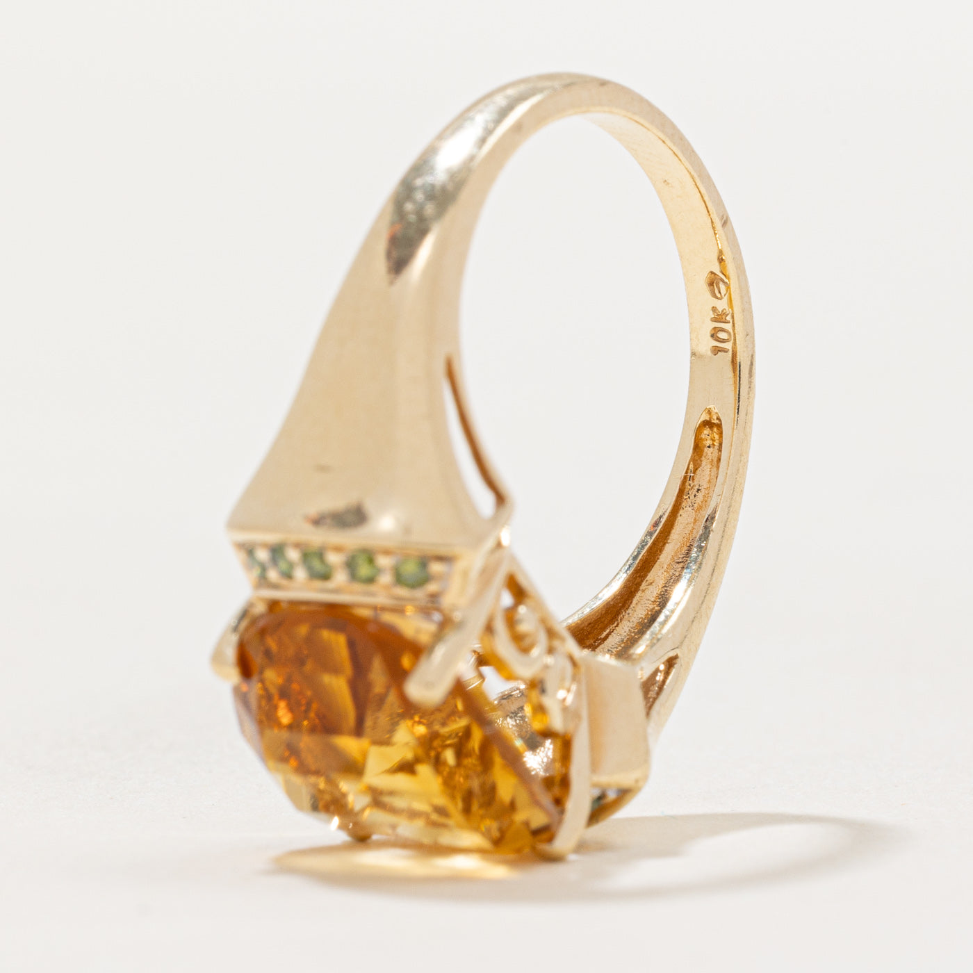 Citrine & Green Diamond Cocktail Ring | 4.00ct, 0.05ctw | SZ 6.25 |