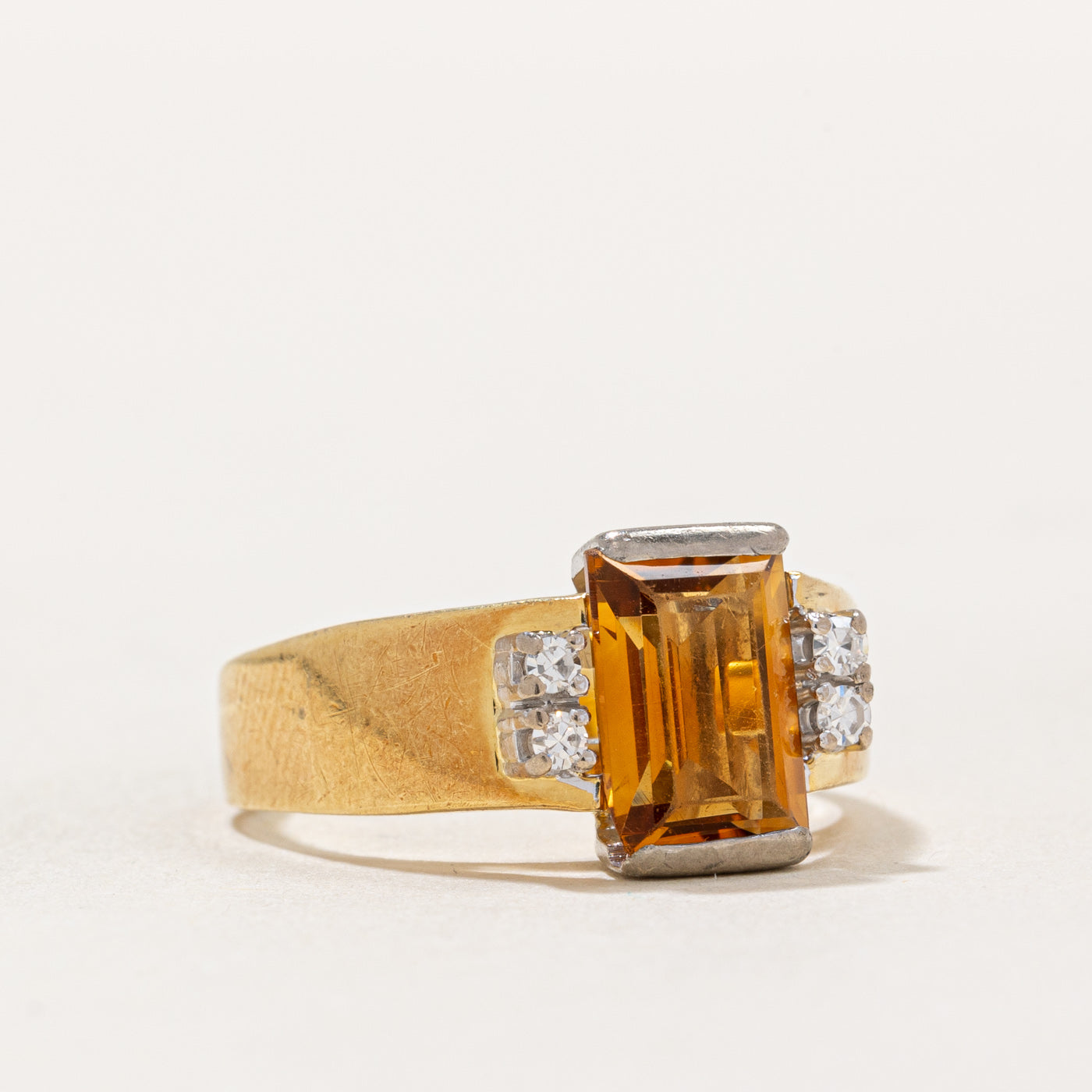 Rectangular Cut Citrine & Diamond Ring | 1.50ct, 0.08ctw | SZ 6.25 |