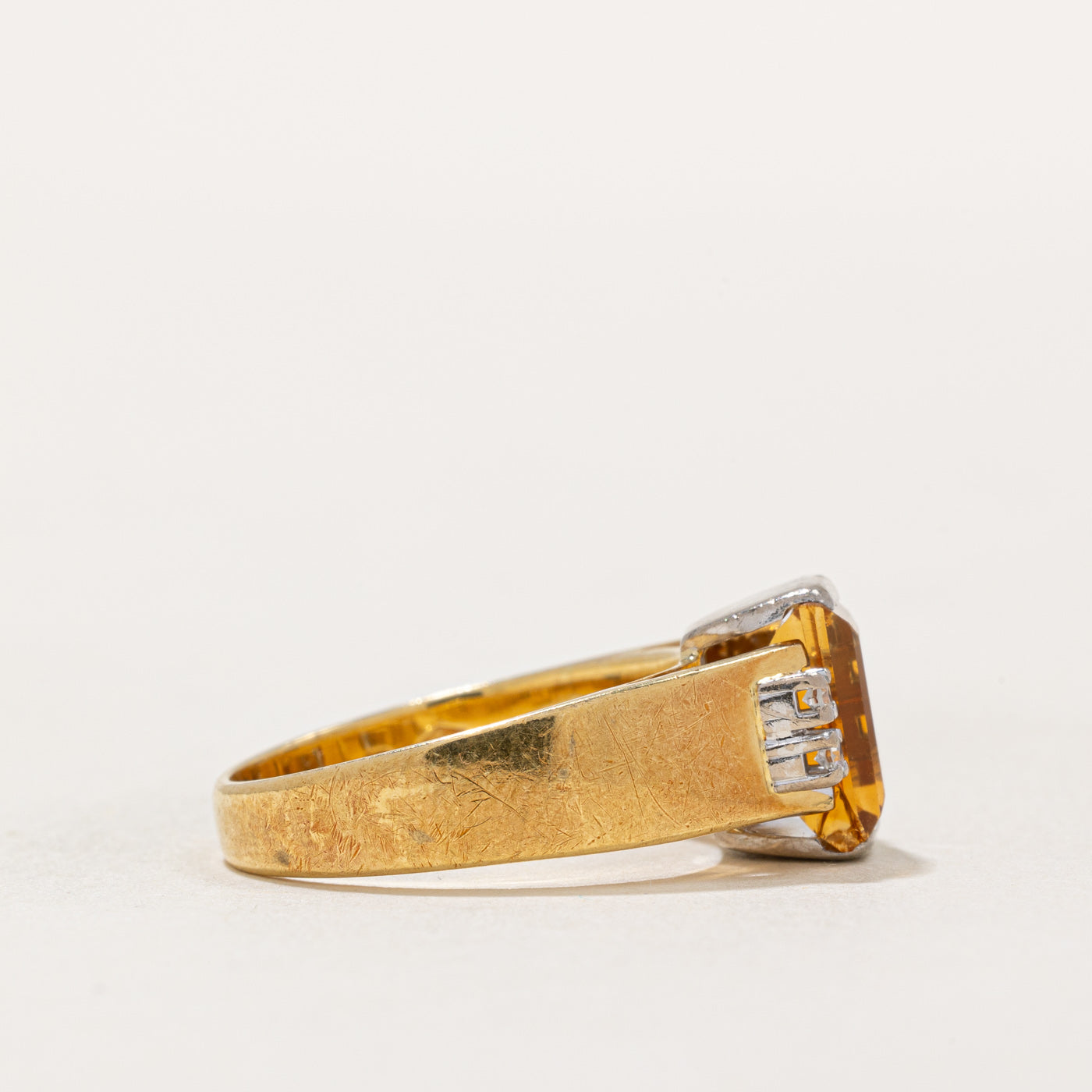 Rectangular Cut Citrine & Diamond Ring | 1.50ct, 0.08ctw | SZ 6.25 |