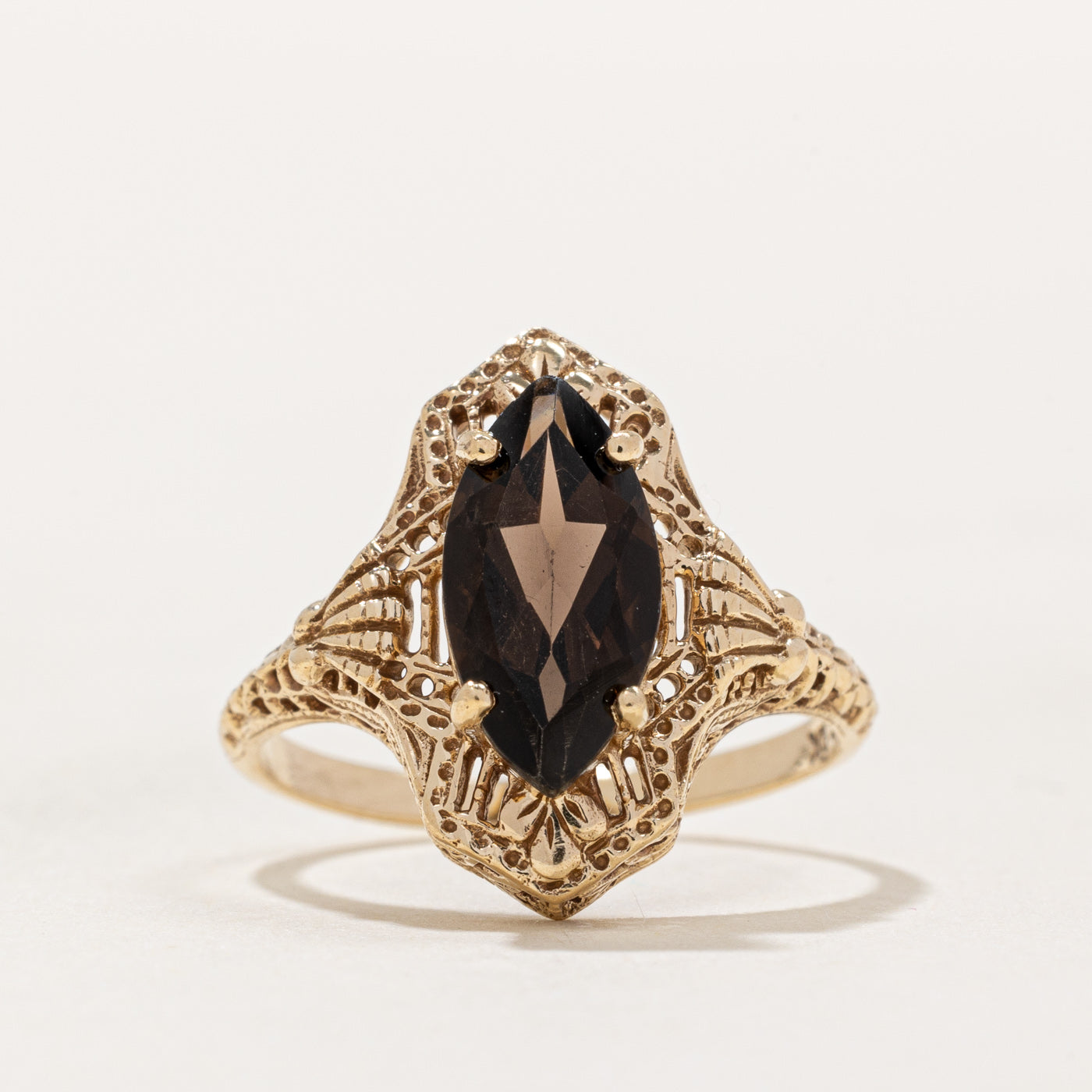 Bague en quartz fumé à motif treillis | 1,40 ct | Taille 5,75 |