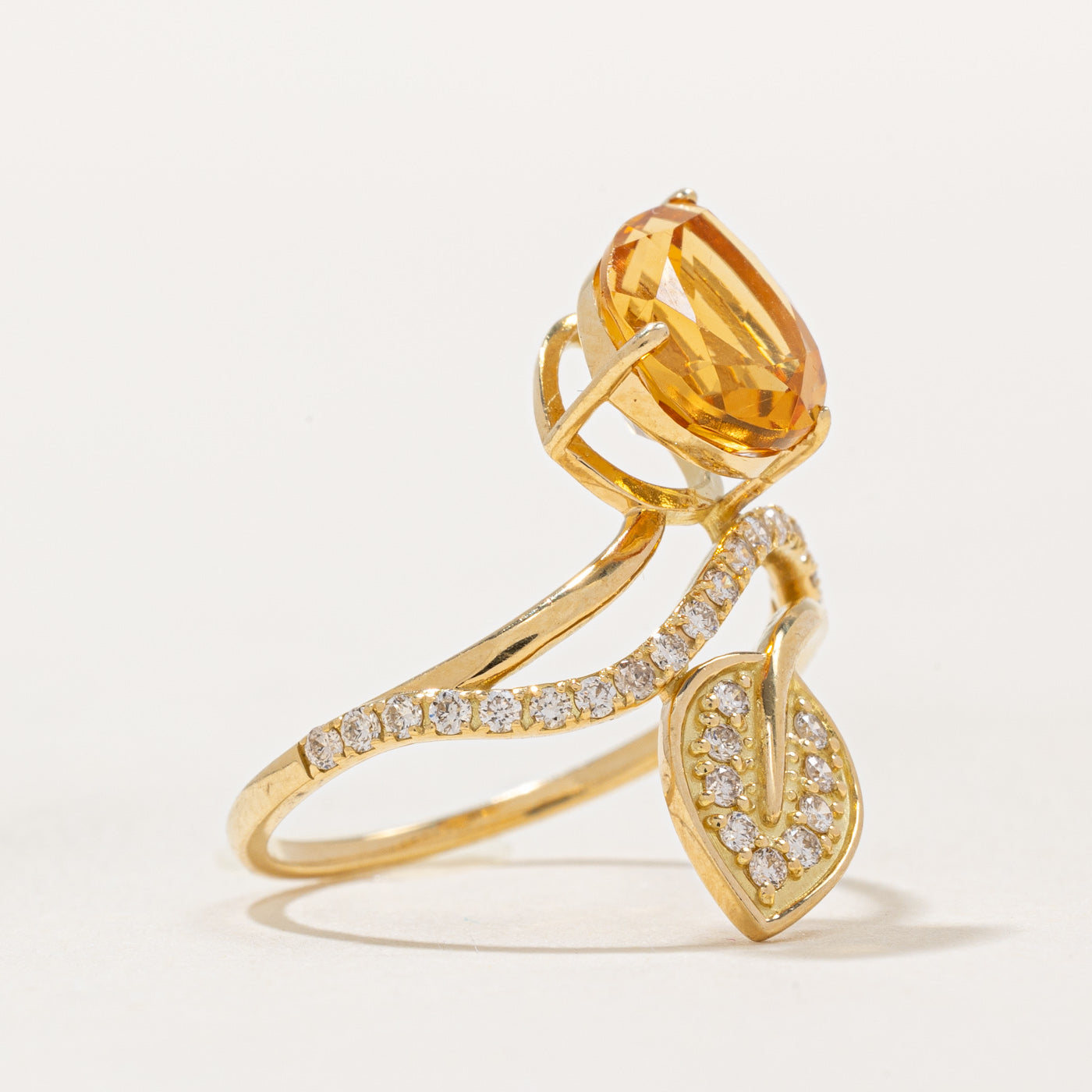 Citrine & Diamond Leaf Ring | 2.25ct, 0.30ctw | SZ 6.5 |