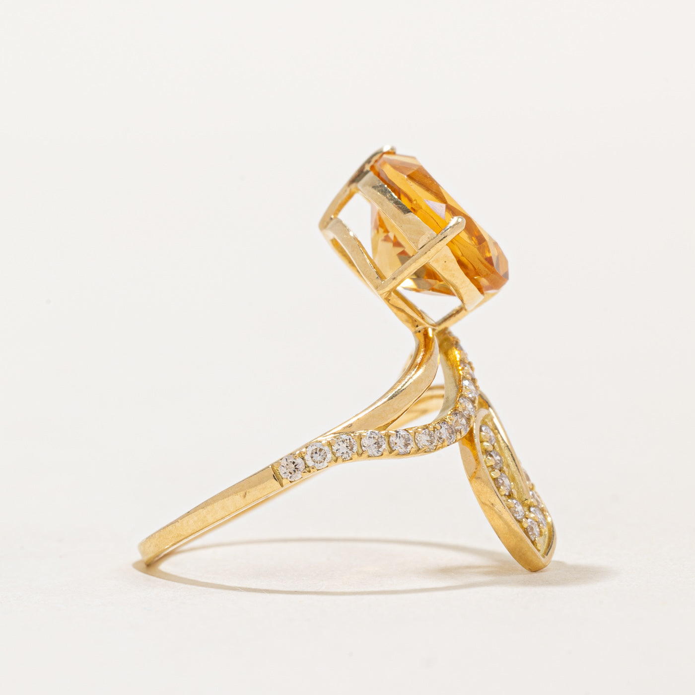 Citrine & Diamond Leaf Ring | 2.25ct, 0.30ctw | SZ 6.5 |