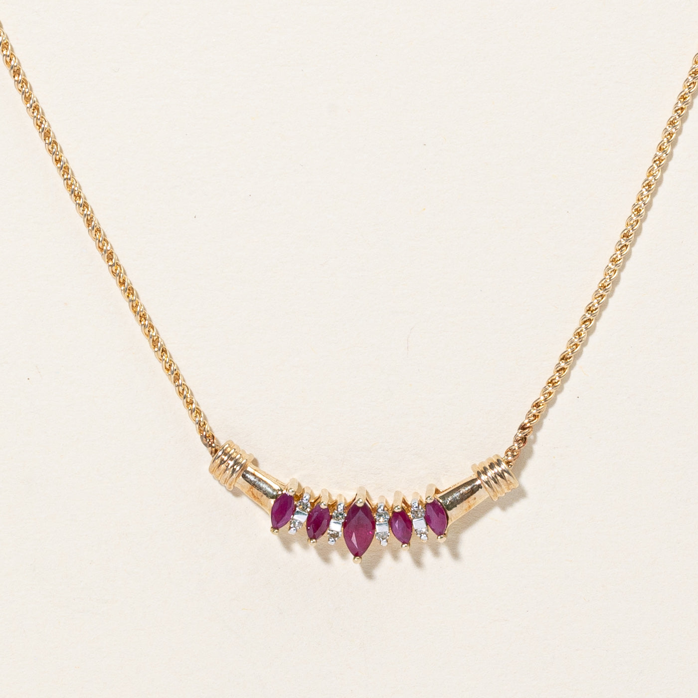 Ruby & Diamond Scoop Pendant Necklace | 0.50ctw, 0.08ctw | 17" |