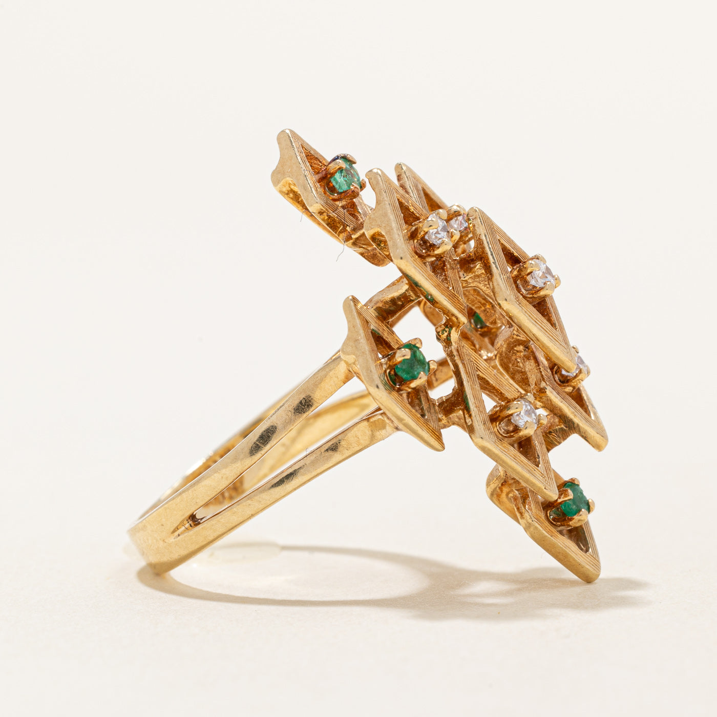Diamond & Emerald Cocktail Ring | 0.15ctw, 0.12ctw | SZ 6.25 |