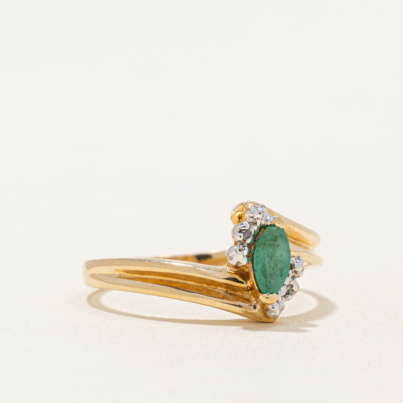 Emerald & Diamond Bypass Ring | 0.16ct, 0.01ctw | SZ 6.75 |