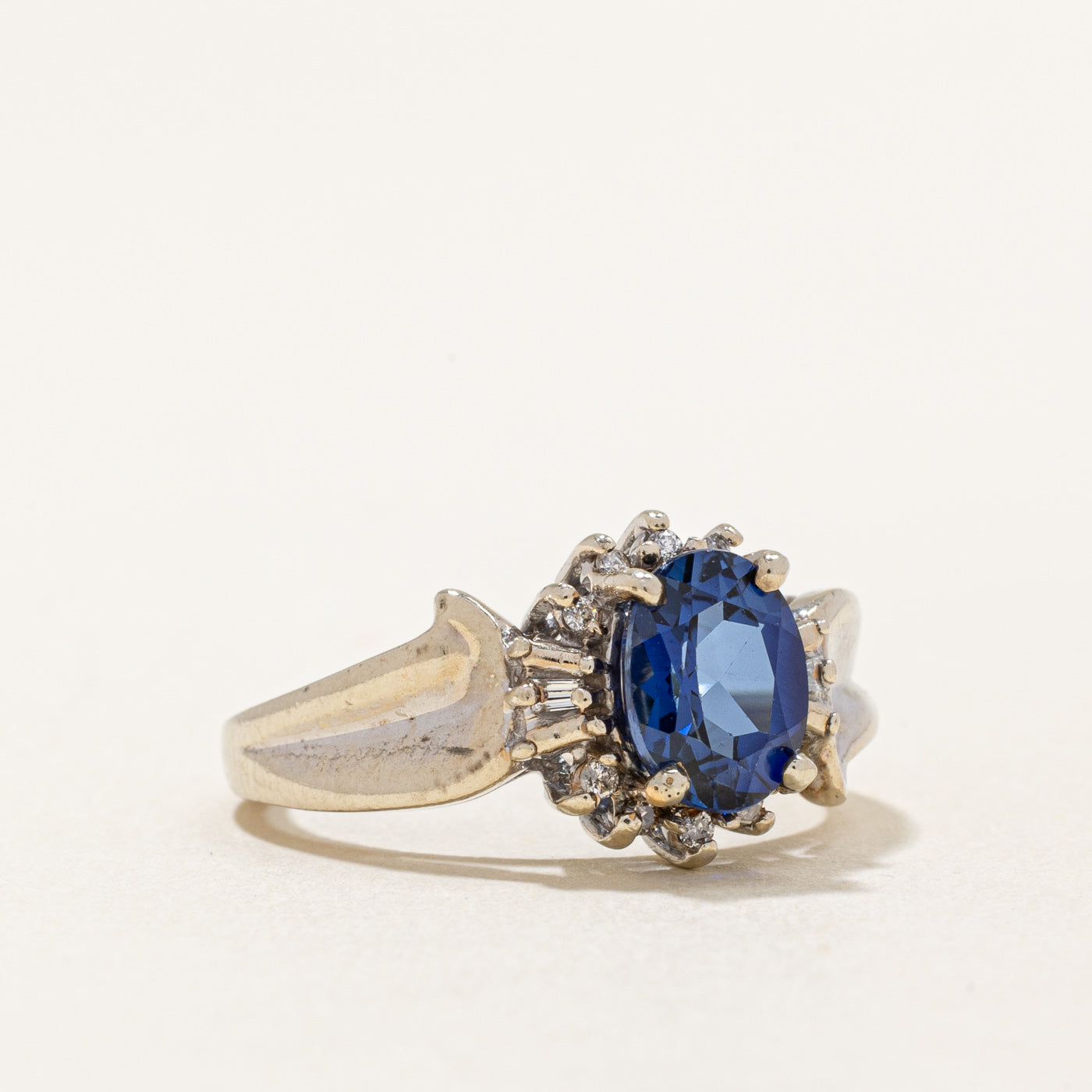 Synthetic Sapphire & Natural Diamond Ring | 1.00ct, 0.10ctw | SZ 5.75 |