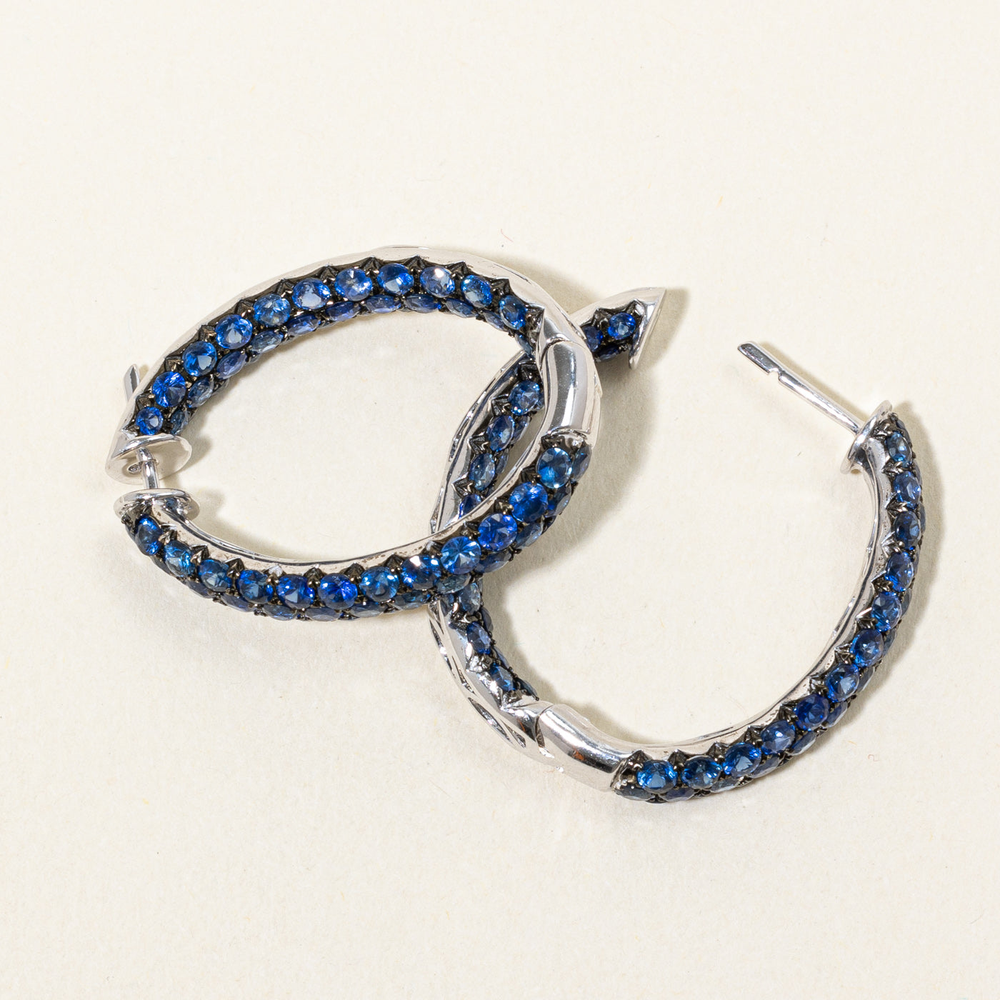 Blue Sapphire Pave Hoop Earrings | 4.60ctw |