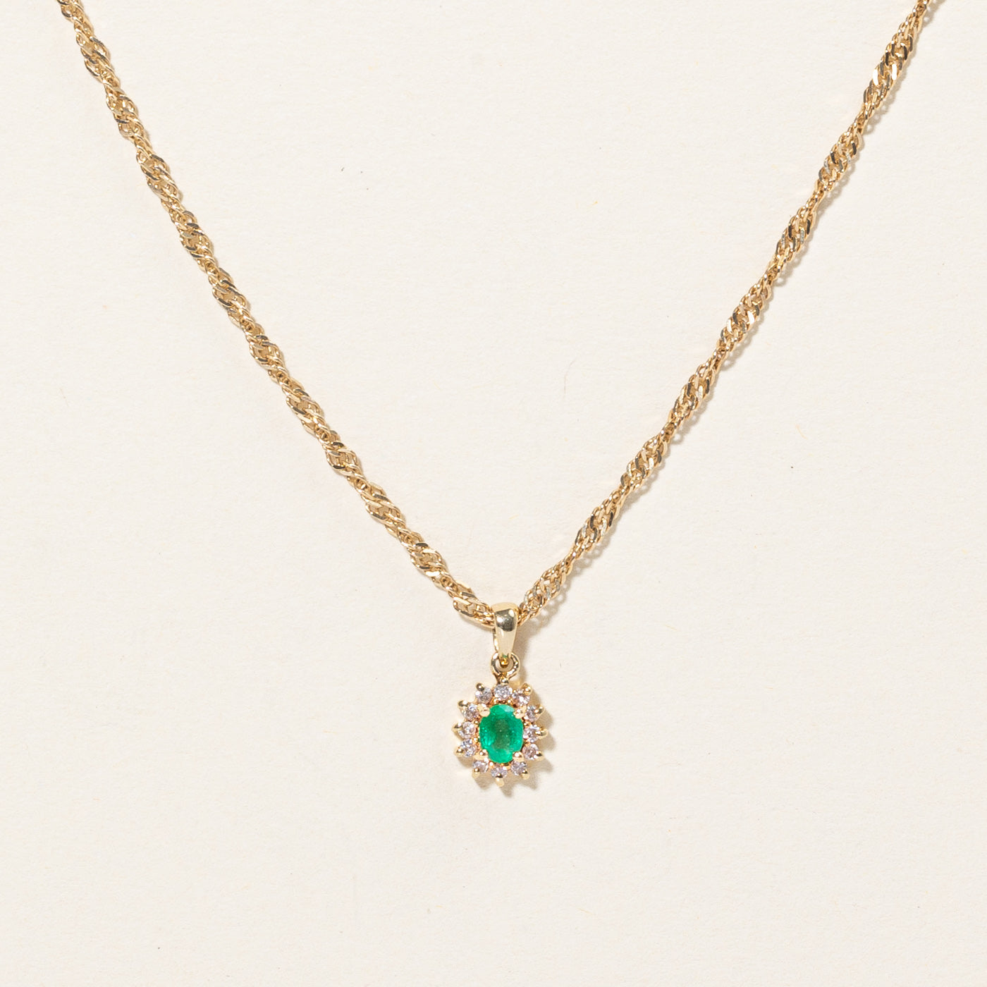 Emerald & Diamond Pendant Necklace | 0.19ct, 0.12ctw | 18" |