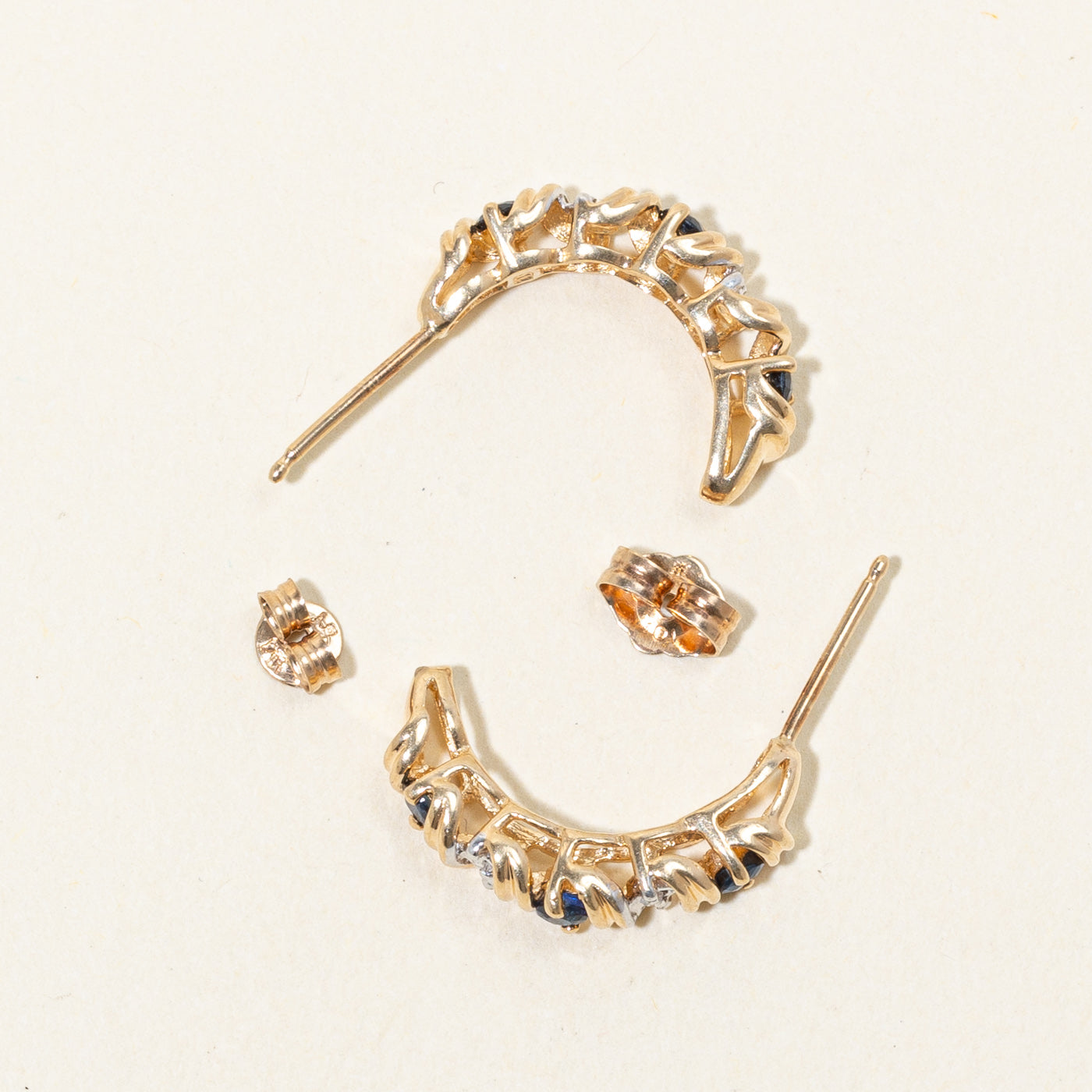 Sapphire & Diamond Half Huggie Earrings | 0.46ctw, 0.02ctw |