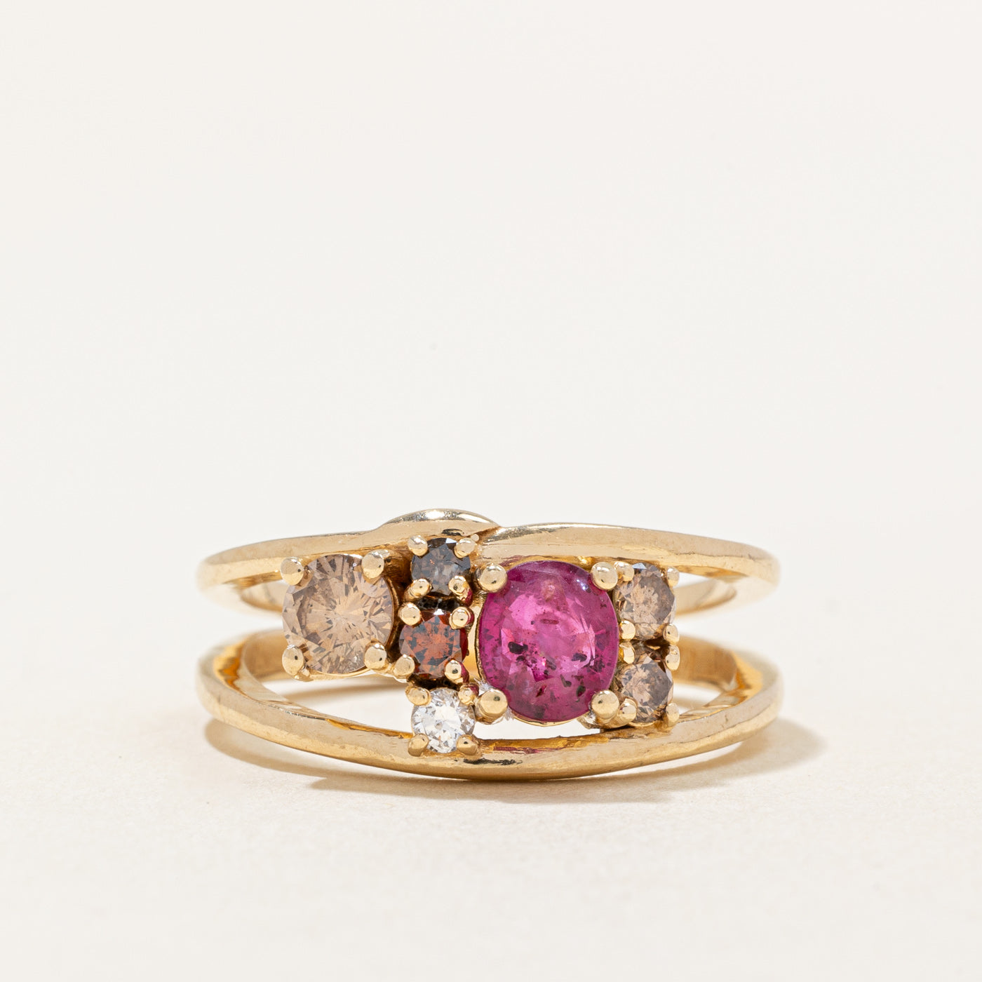 Glass Filled Ruby & Multi Coloured Diamond Ring | 0.80ct, 0.66ctw | SZ 9 |