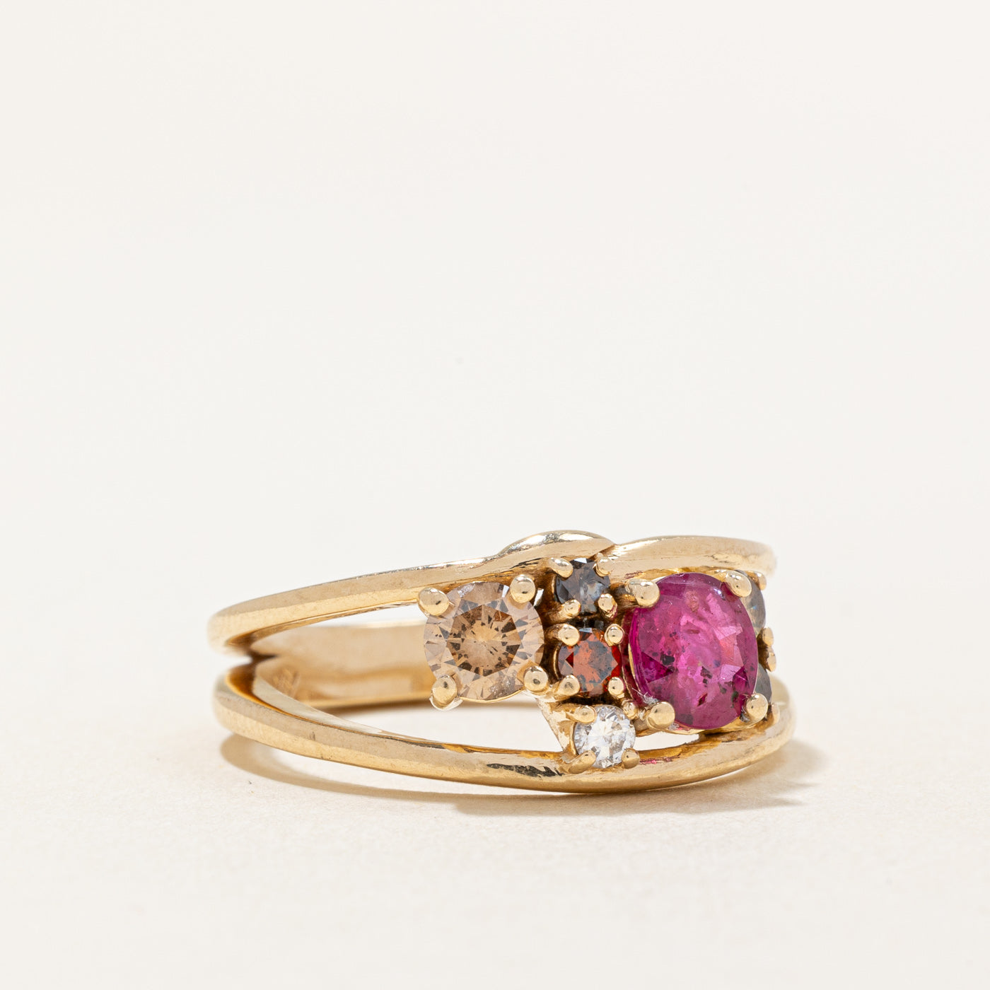 Glass Filled Ruby & Multi Coloured Diamond Ring | 0.80ct, 0.66ctw | SZ 9 |