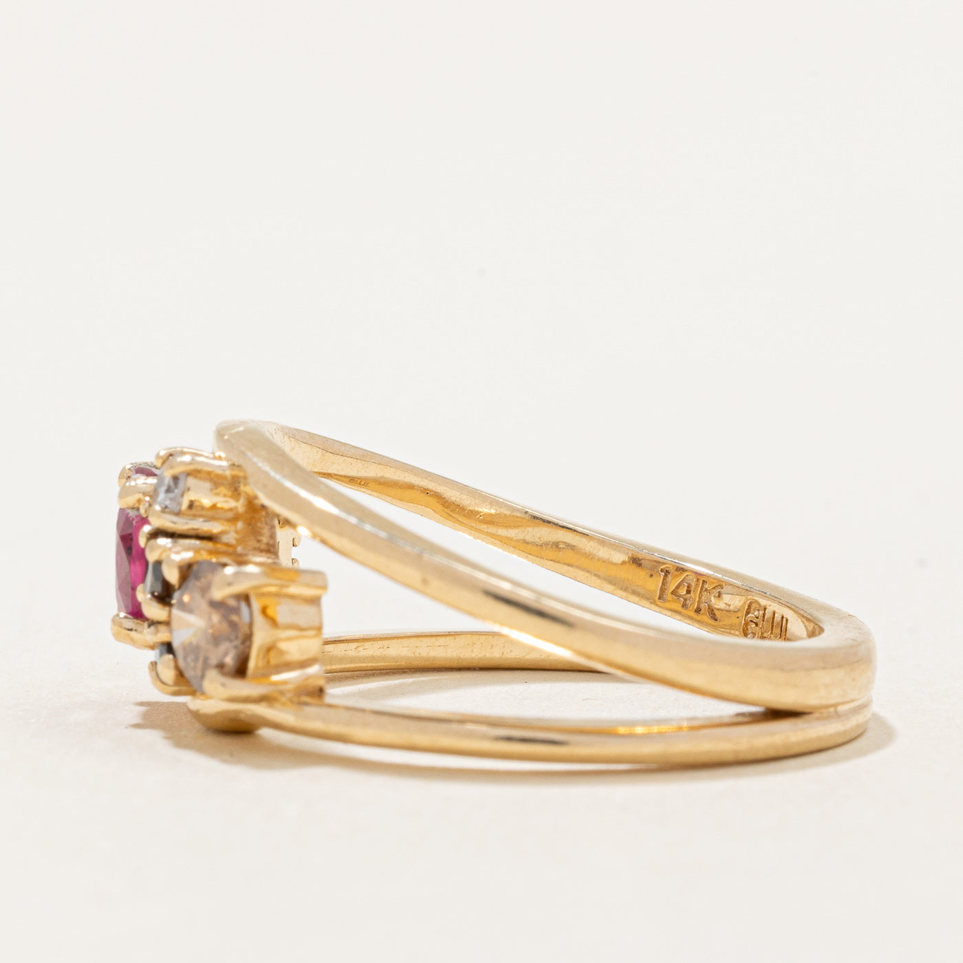 Glass Filled Ruby & Multi Coloured Diamond Ring | 0.80ct, 0.66ctw | SZ 9 |