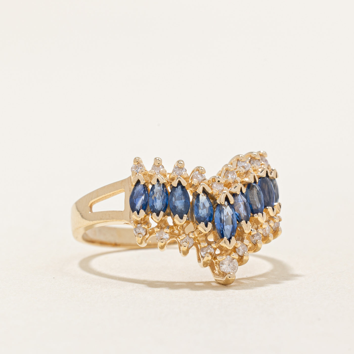 Sapphire & Diamond Chevron Ring | 0.63ctw, 0.20ctw | SZ 8 |