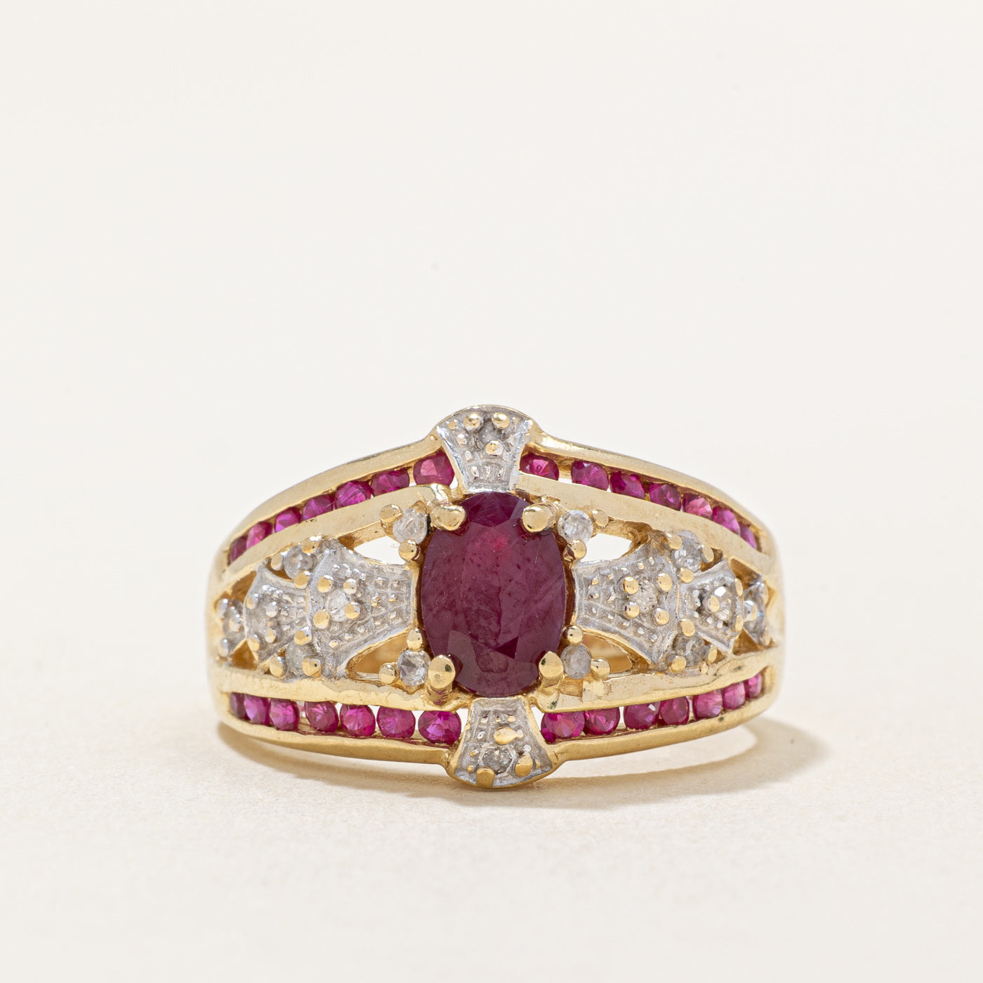 10K Gold Ruby Diamond Cocktail selling Ring Size 7