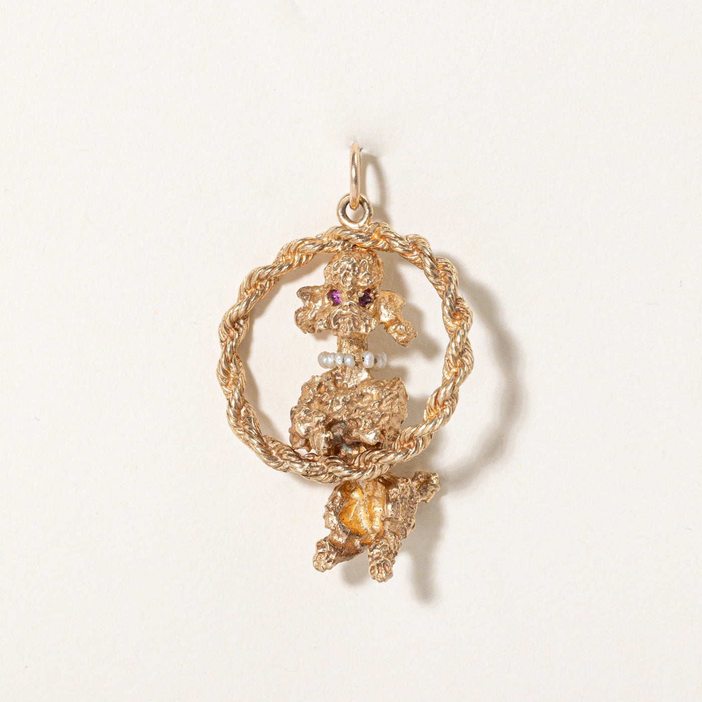 Synthetic Ruby & Pearl Dog Pendant | 0.02ctw |