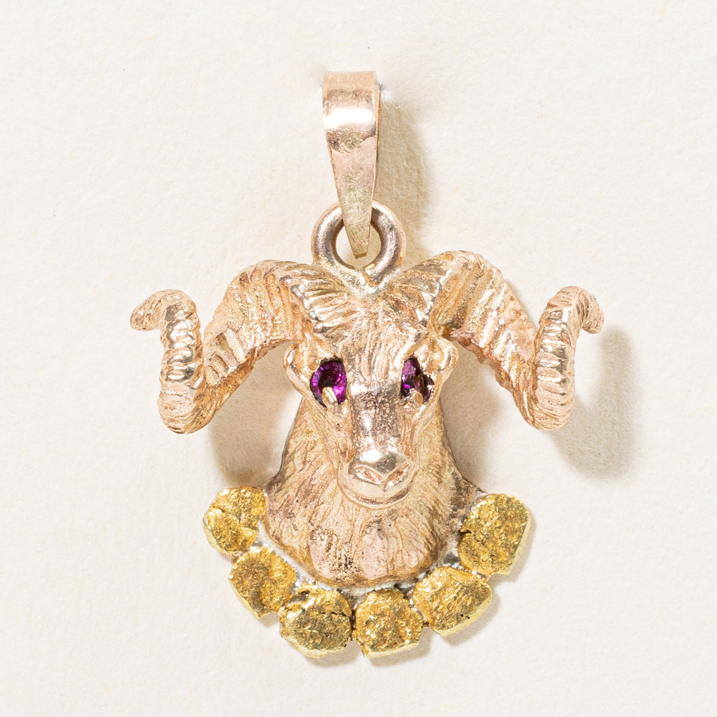 Synthetic Ruby & Natural Gold Nugget Ram Charm | 0.03ctw |