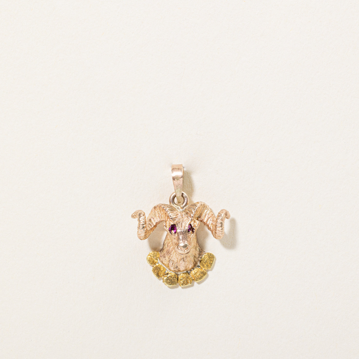 Synthetic Ruby & Natural Gold Nugget Ram Charm | 0.03ctw |