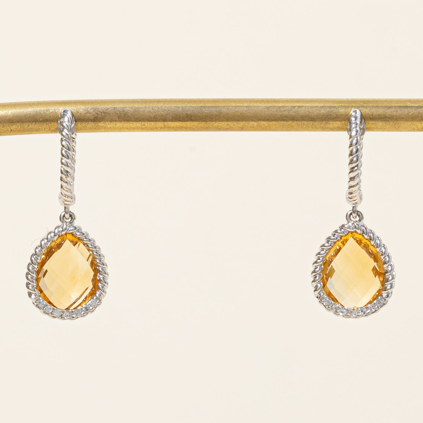 Citrine & Diamond Drop Earrings | 6.00ctw, 0.07ctw |