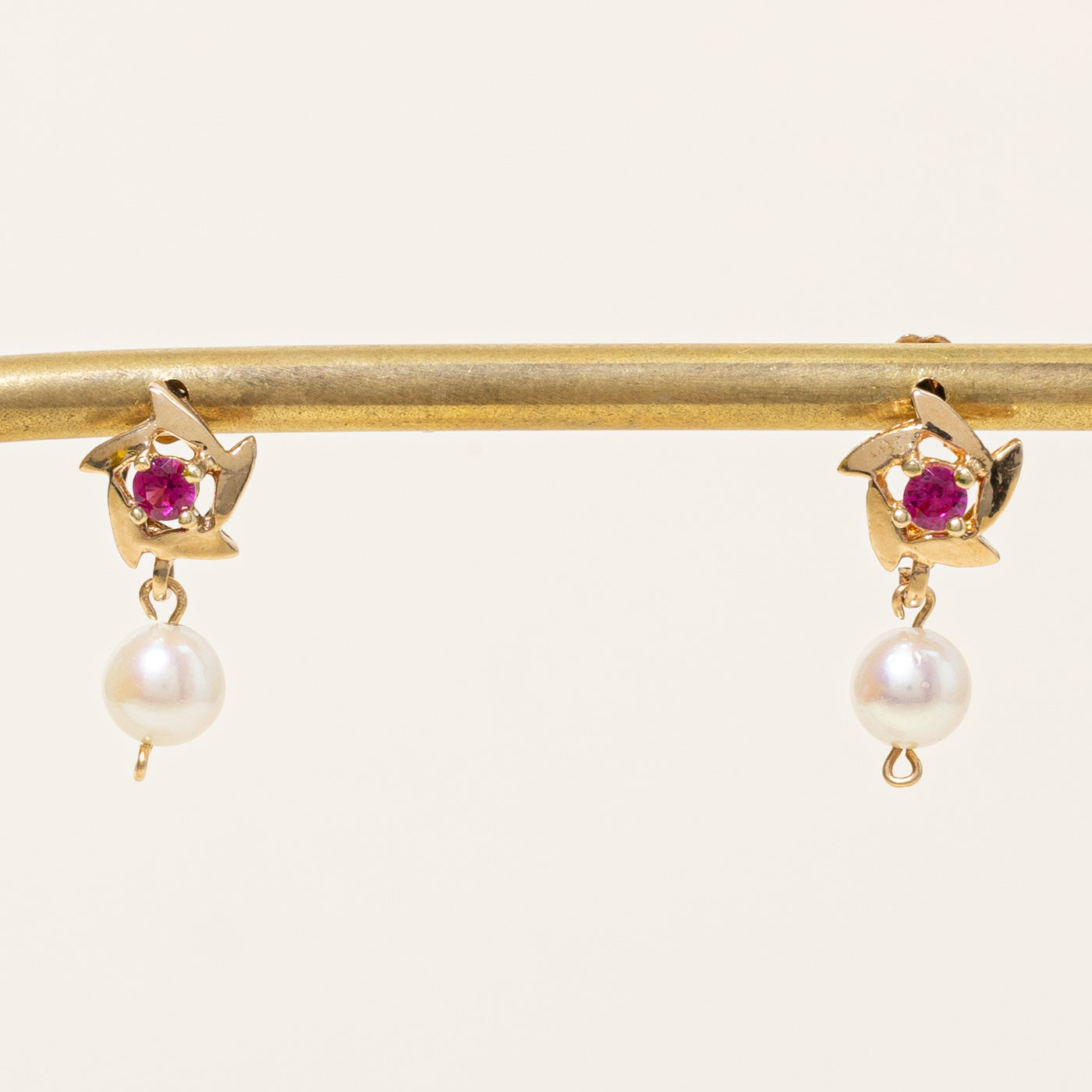 Cultured pearl & Synthetic Ruby Drop Earrings | 2.00ctw, 0.22ctw |