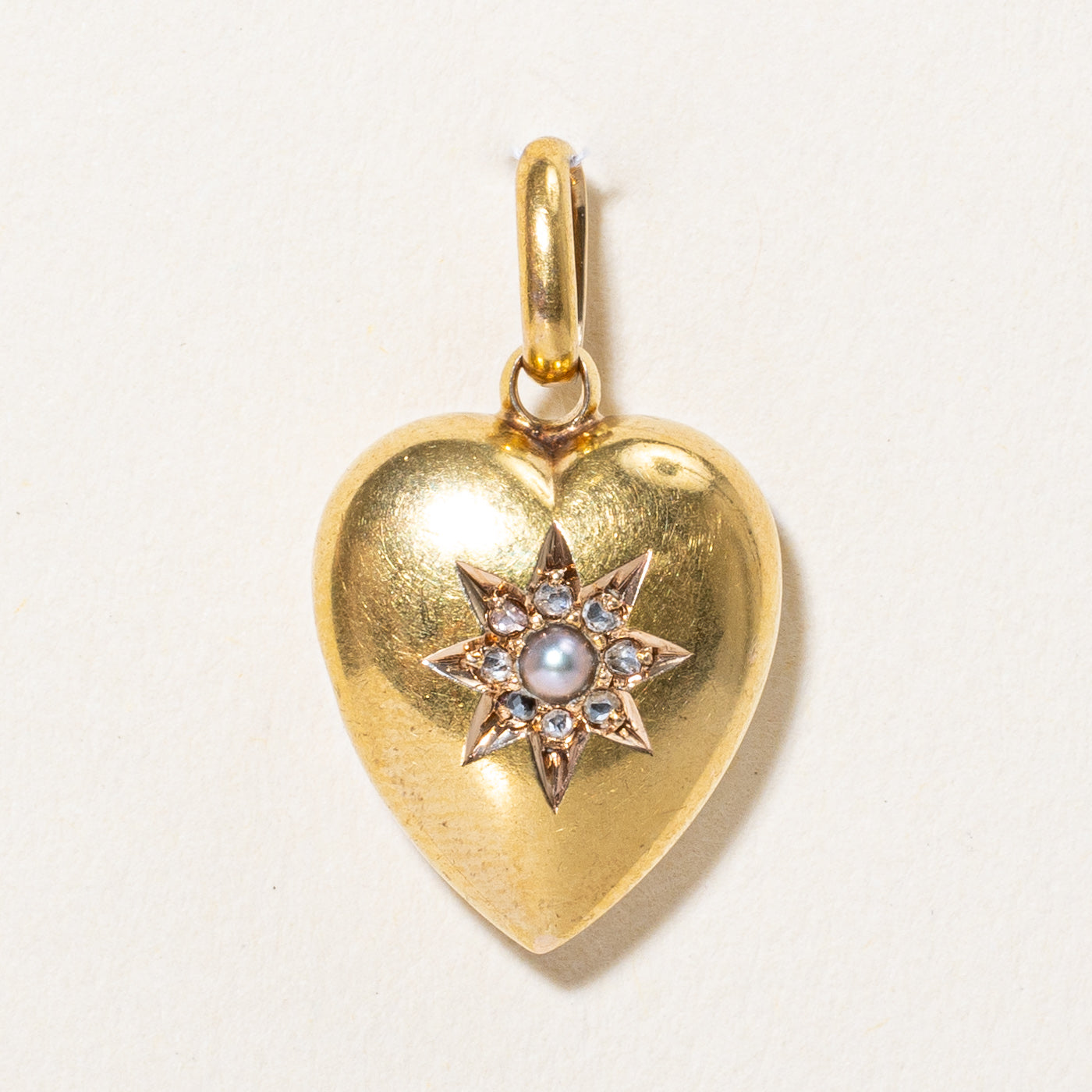 1896 Rose Cut Diamond & Pearl Heart Pendant | 0.04ctw |