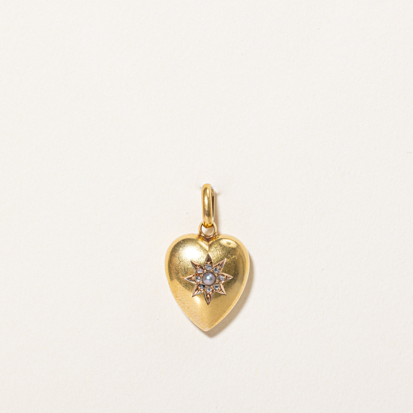 1896 Rose Cut Diamond & Pearl Heart Pendant | 0.04ctw |
