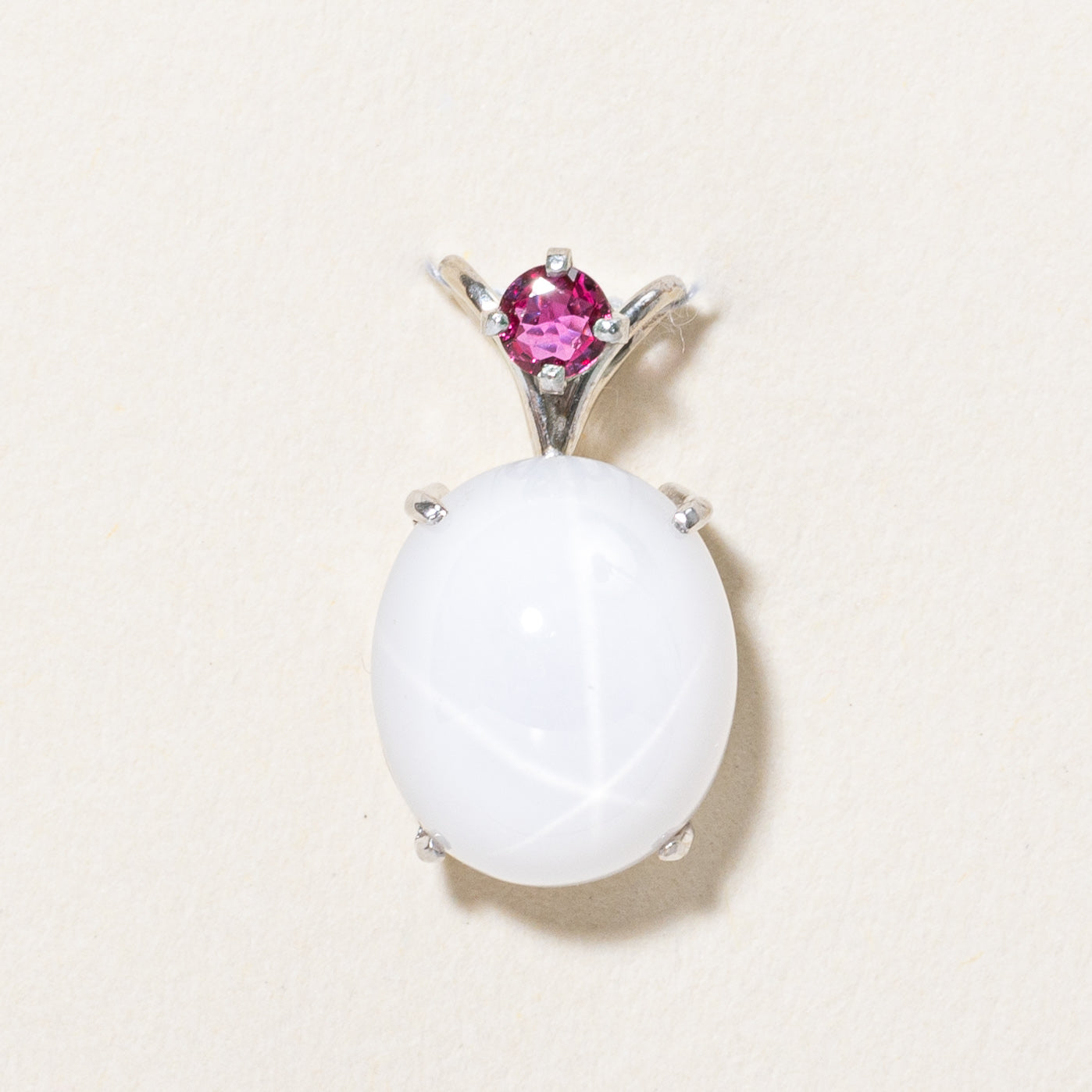 Synthetic White Star Sapphire & Natural Ruby Pendant | 7.00ct, 0.08ct |
