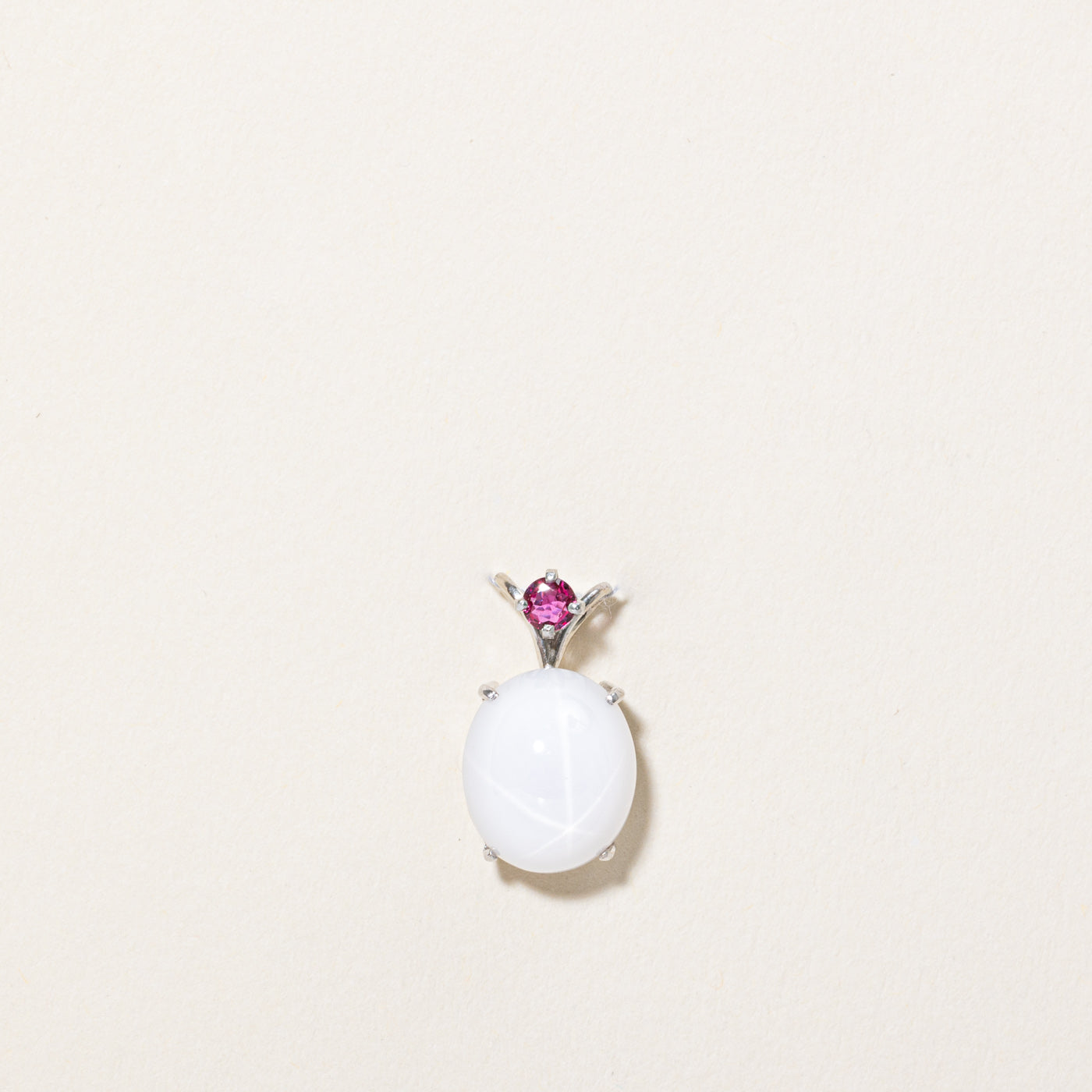 Synthetic White Star Sapphire & Natural Ruby Pendant | 7.00ct, 0.08ct |
