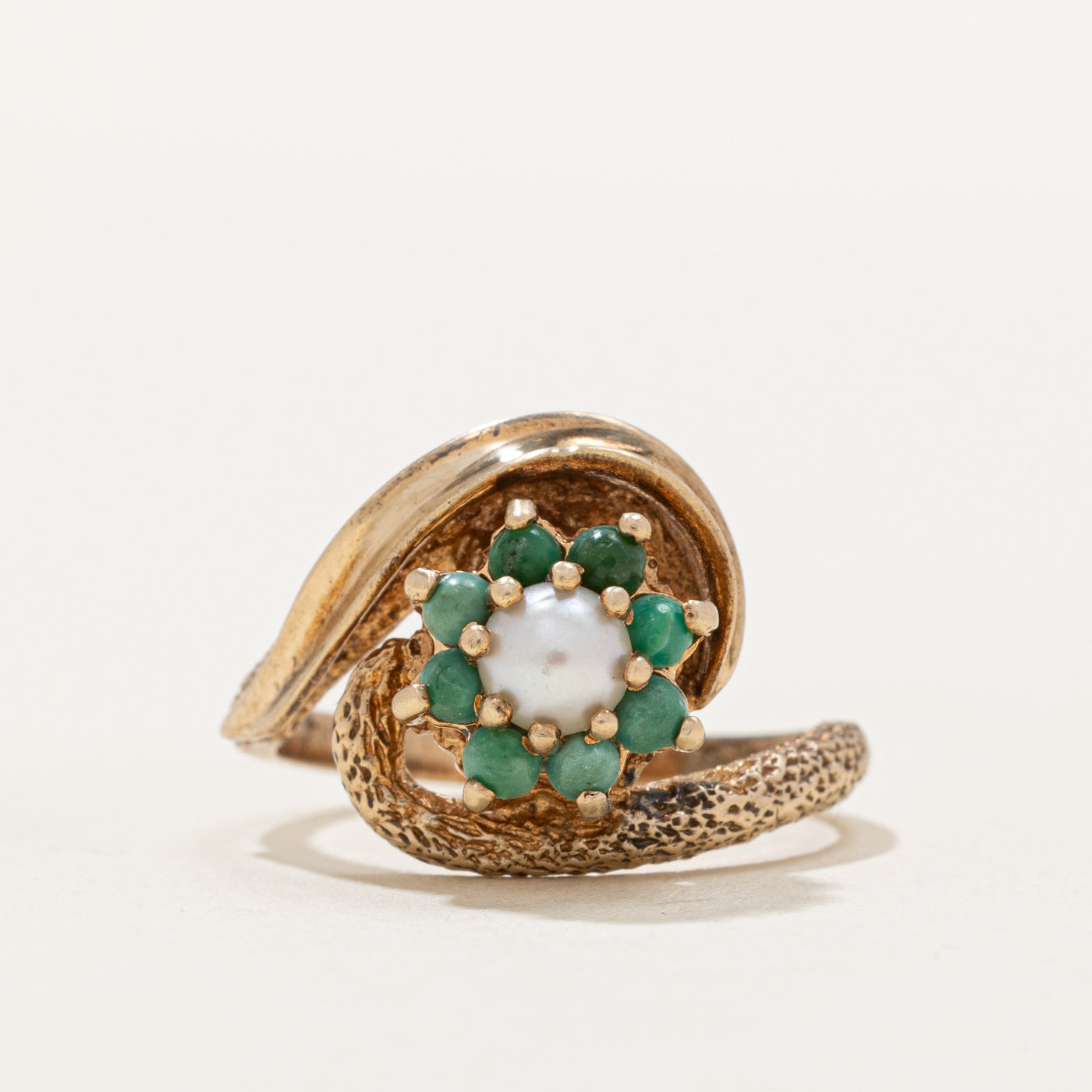 Turquoise & Pearl Halo Bypass Ring | 0.24ctw | SZ 5.25 |