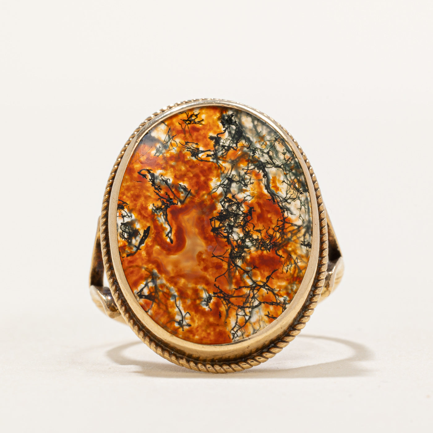 Bague cocktail en agate mousse de Birmingham 1972 | 6,00 ct | Taille 6,25 |