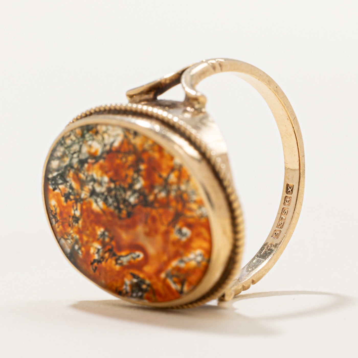 Bague cocktail en agate mousse de Birmingham 1972 | 6,00 ct | Taille 6,25 |
