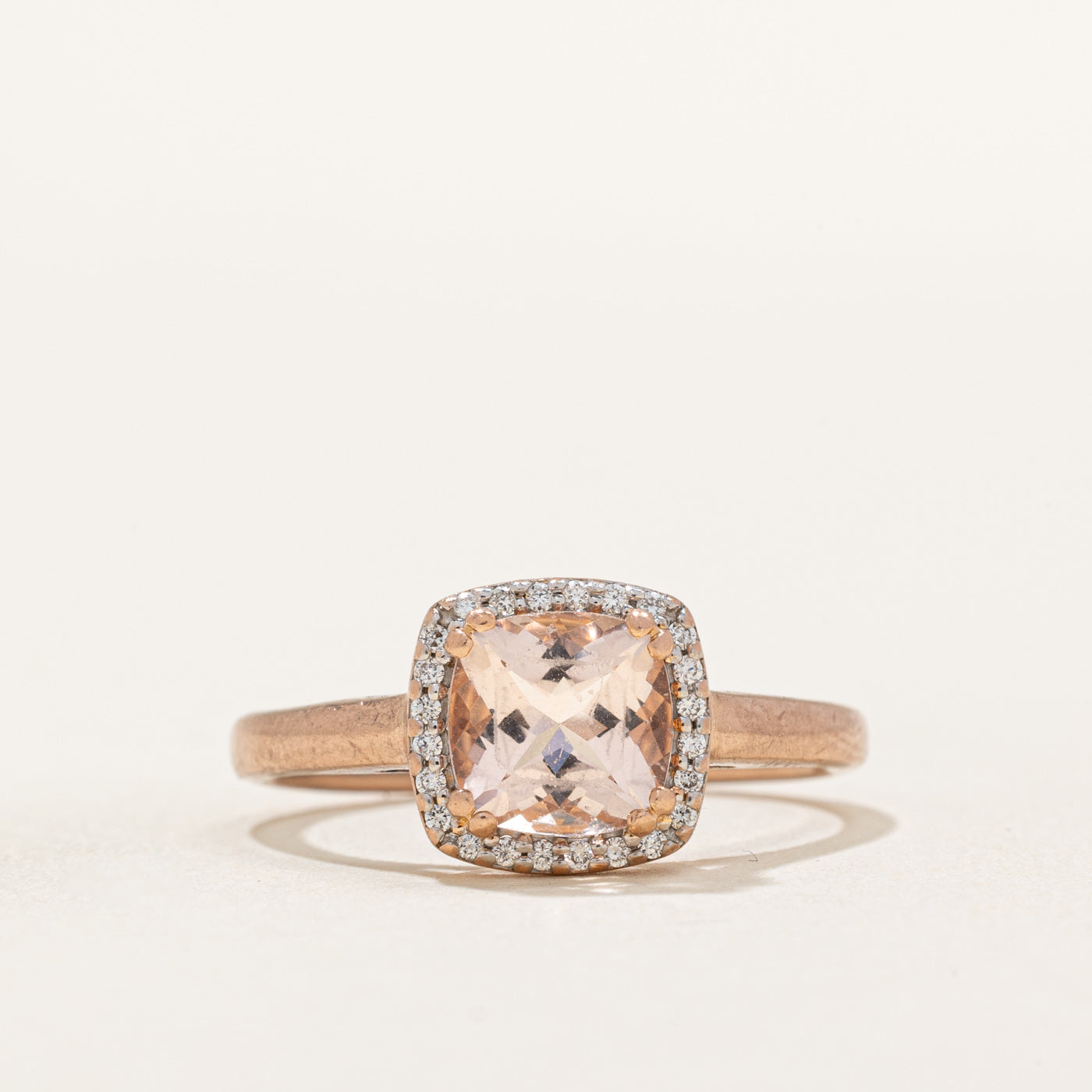 Cushion Cut Morganite & Diamond Halo Ring | 1.00ct, 0.05ctw | SZ 7.25 |