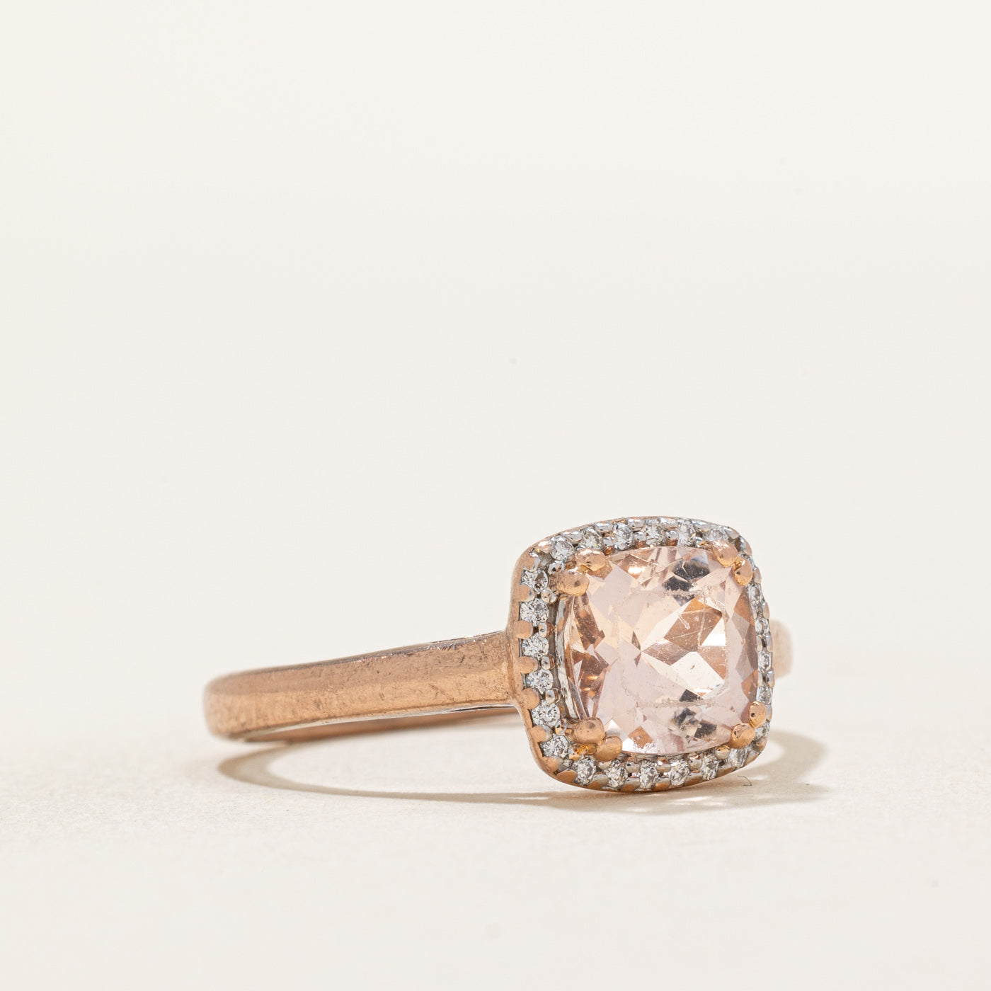 Cushion Cut Morganite & Diamond Halo Ring | 1.00ct, 0.05ctw | SZ 7.25 |