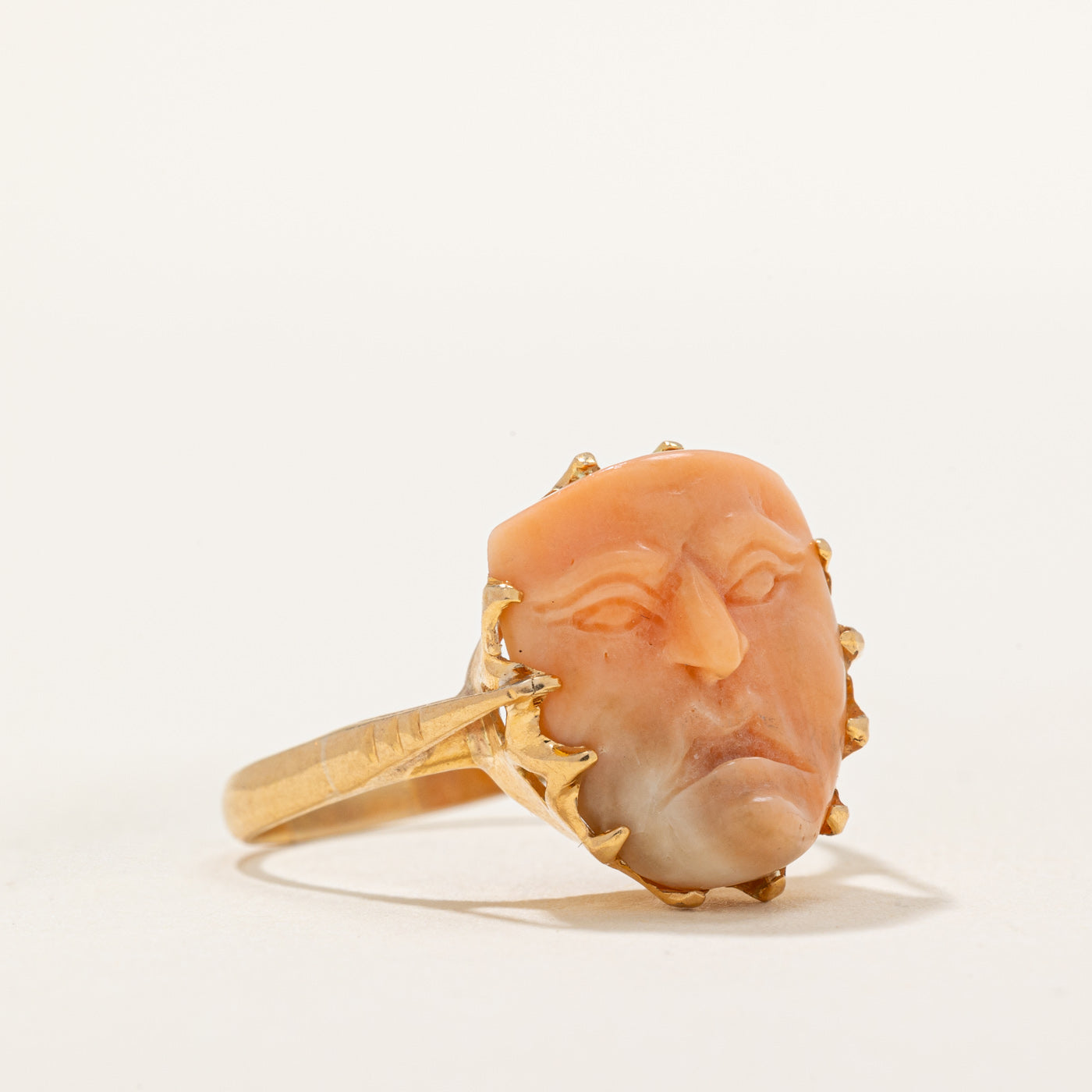 Coral Cameo Mask Ring | 5.00ct | SZ 7.25 |