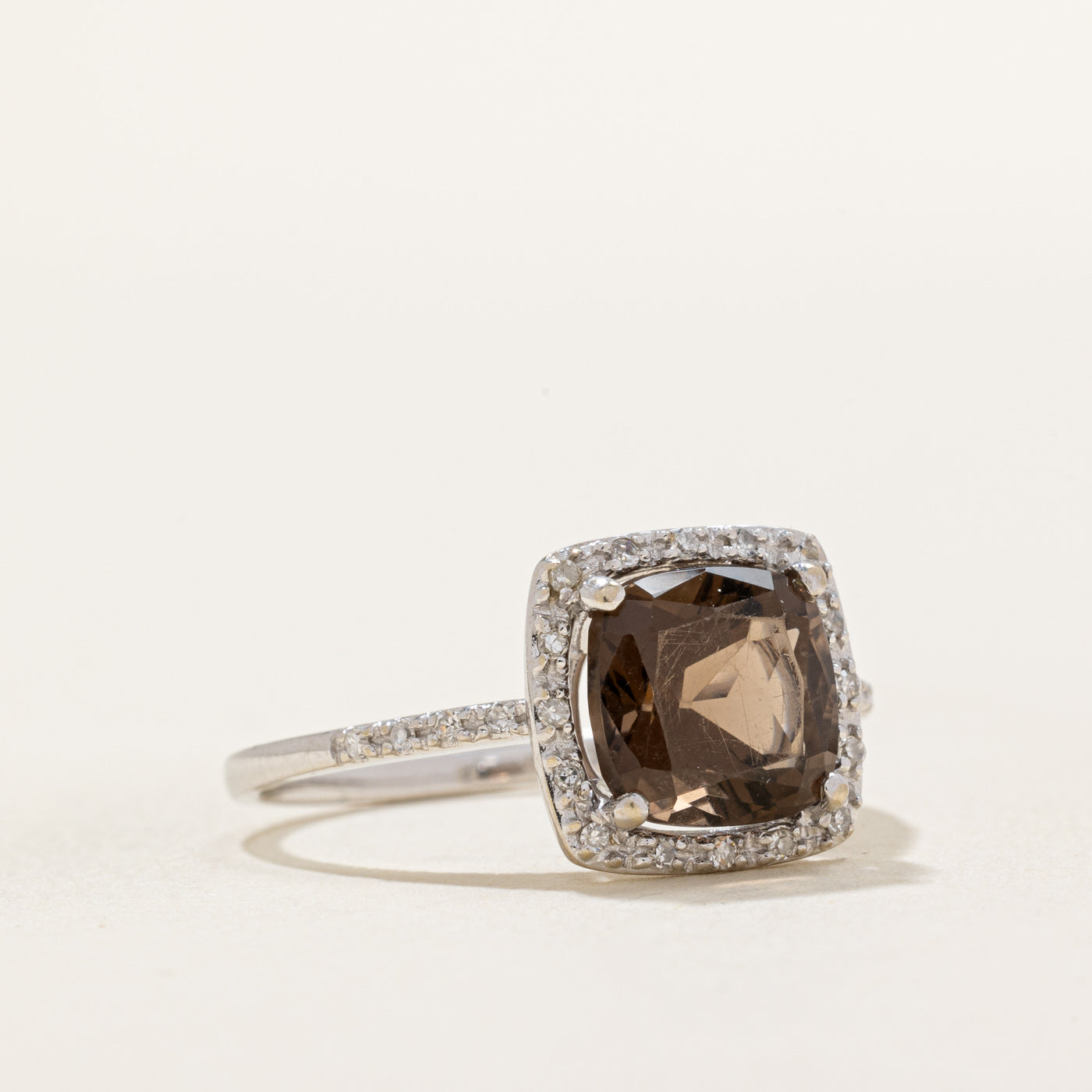 Smoky Quartz & Diamond Halo Ring | 1.70ct, 0.07ctw | SZ 7.25 |